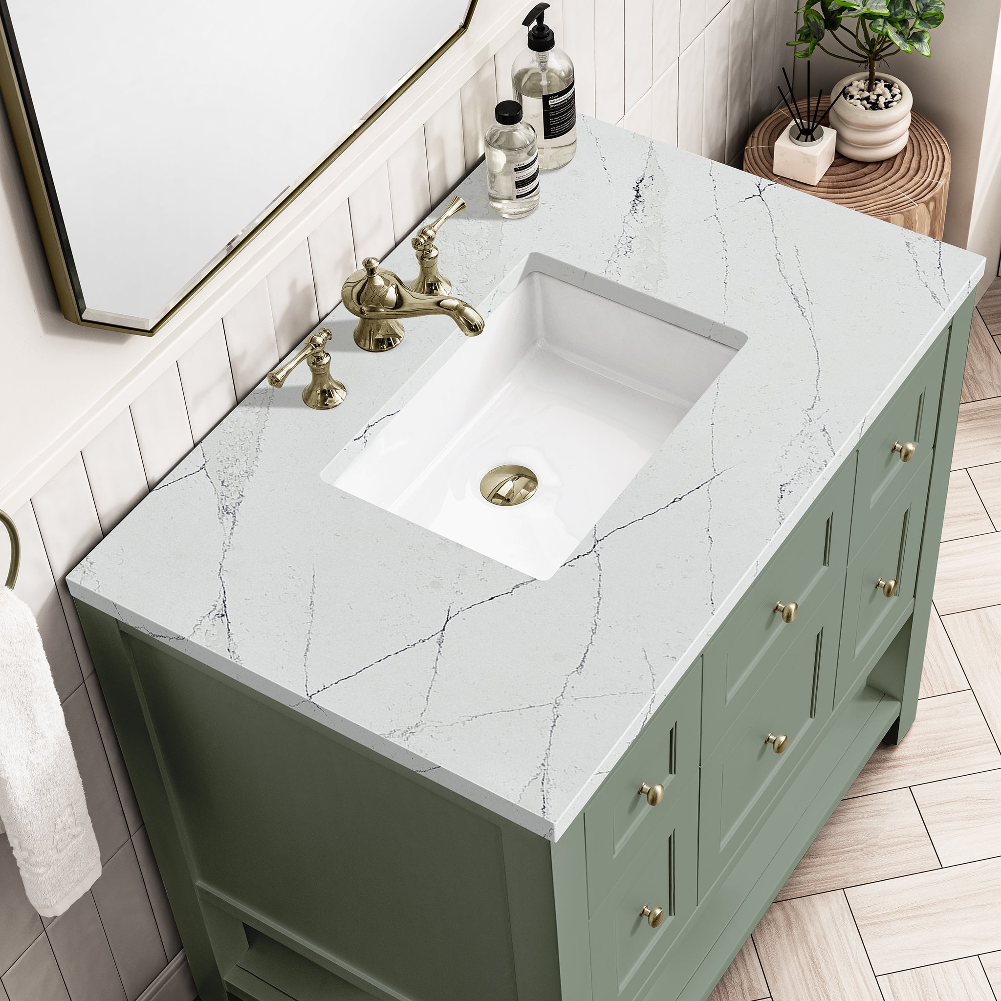 James Martin Breckenridge 36" Single Vanity in Smokey Celadon with 3cm Countertop