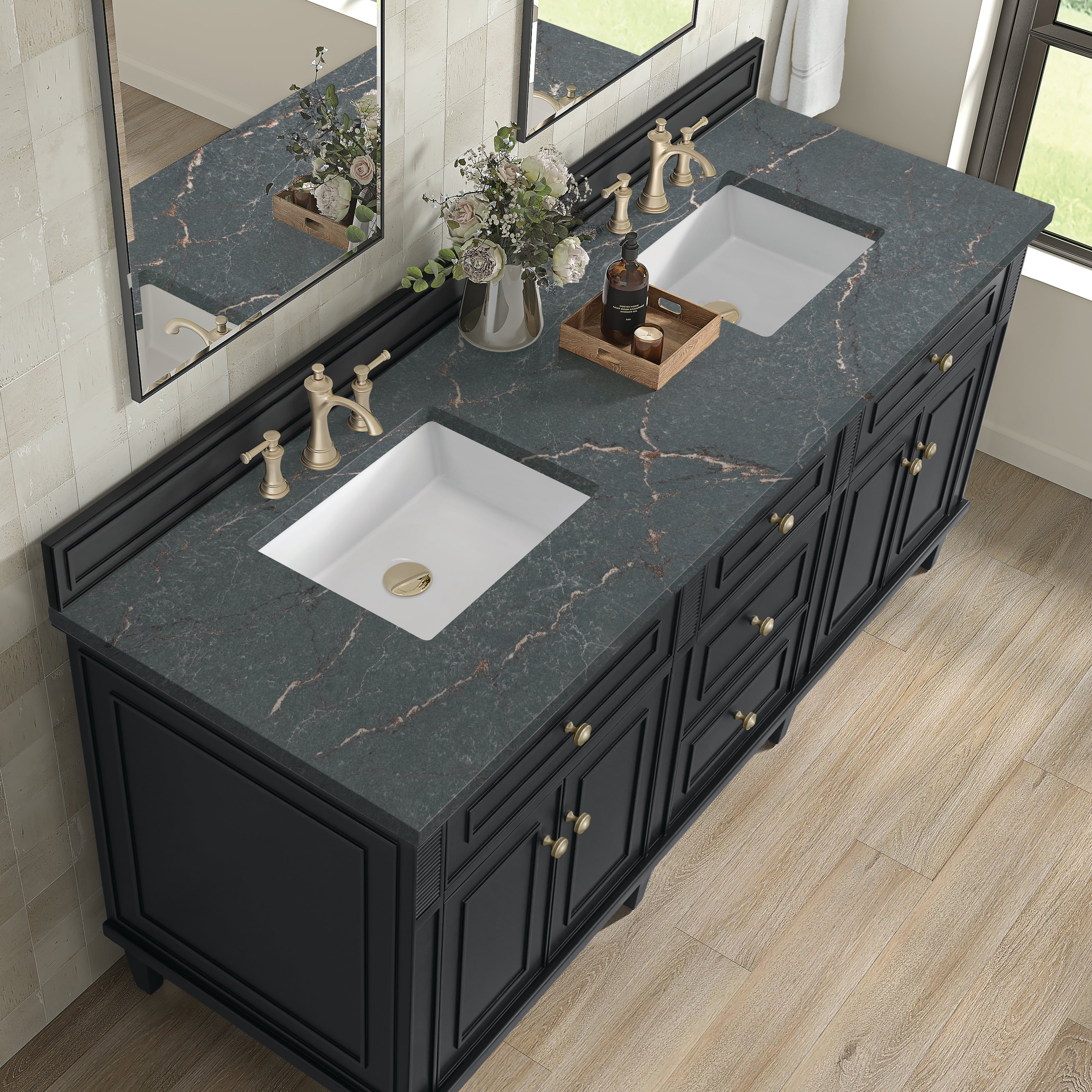 James Martin Lorelai 72" Double Vanity in Black Onyx with 3cm Countertop