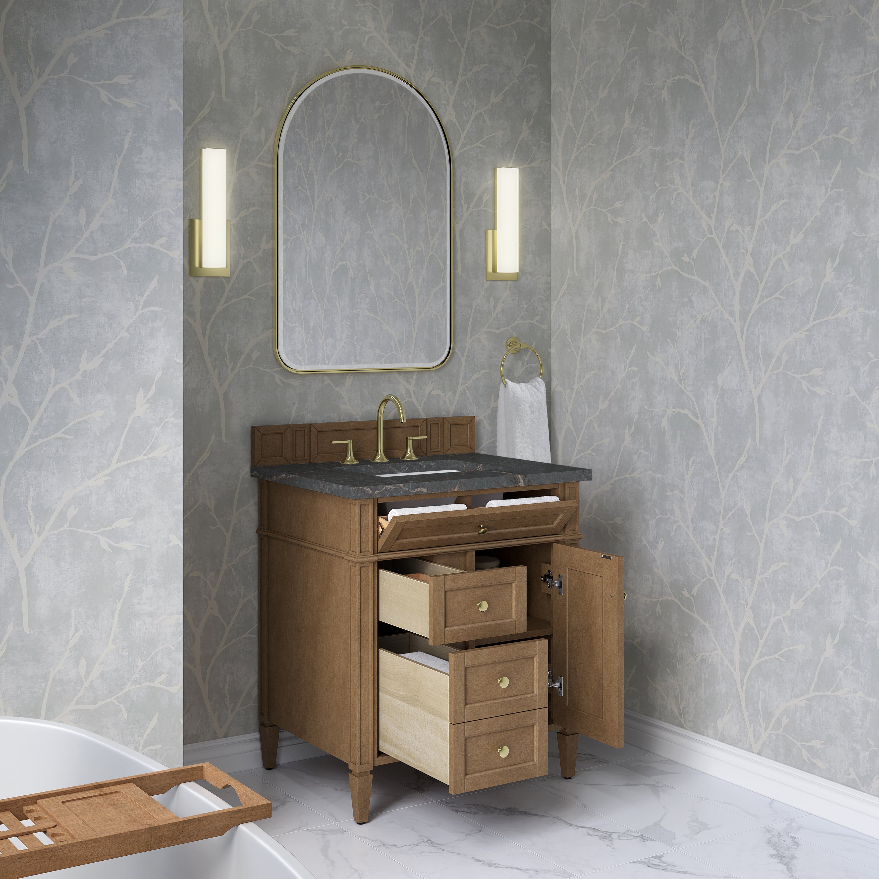 James Martin Brittany 30" Single Vanity in Pecan with 3cm Countertop