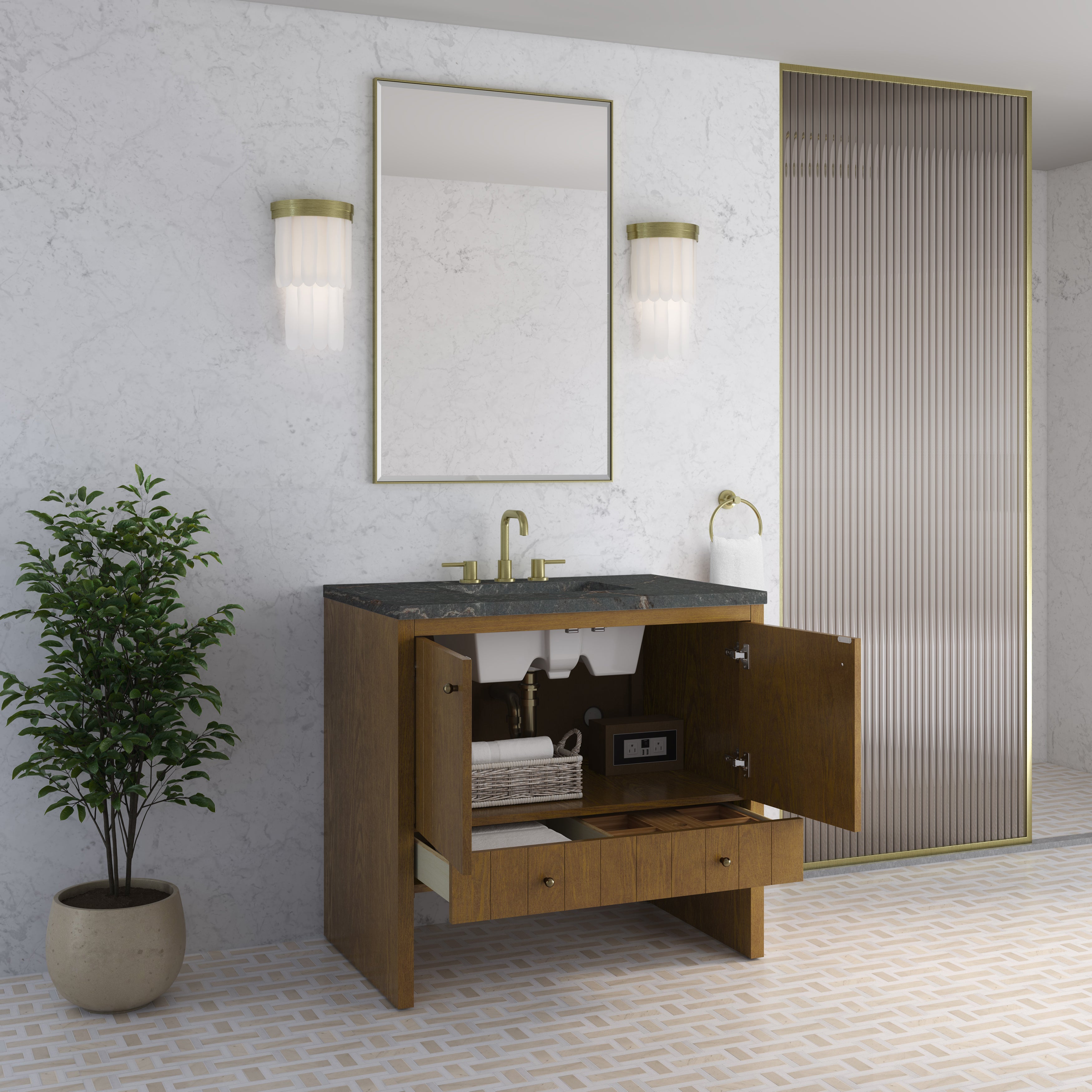 James Martin Hudson 36" Single Vanity in Honey Oak with 3cm Countertop