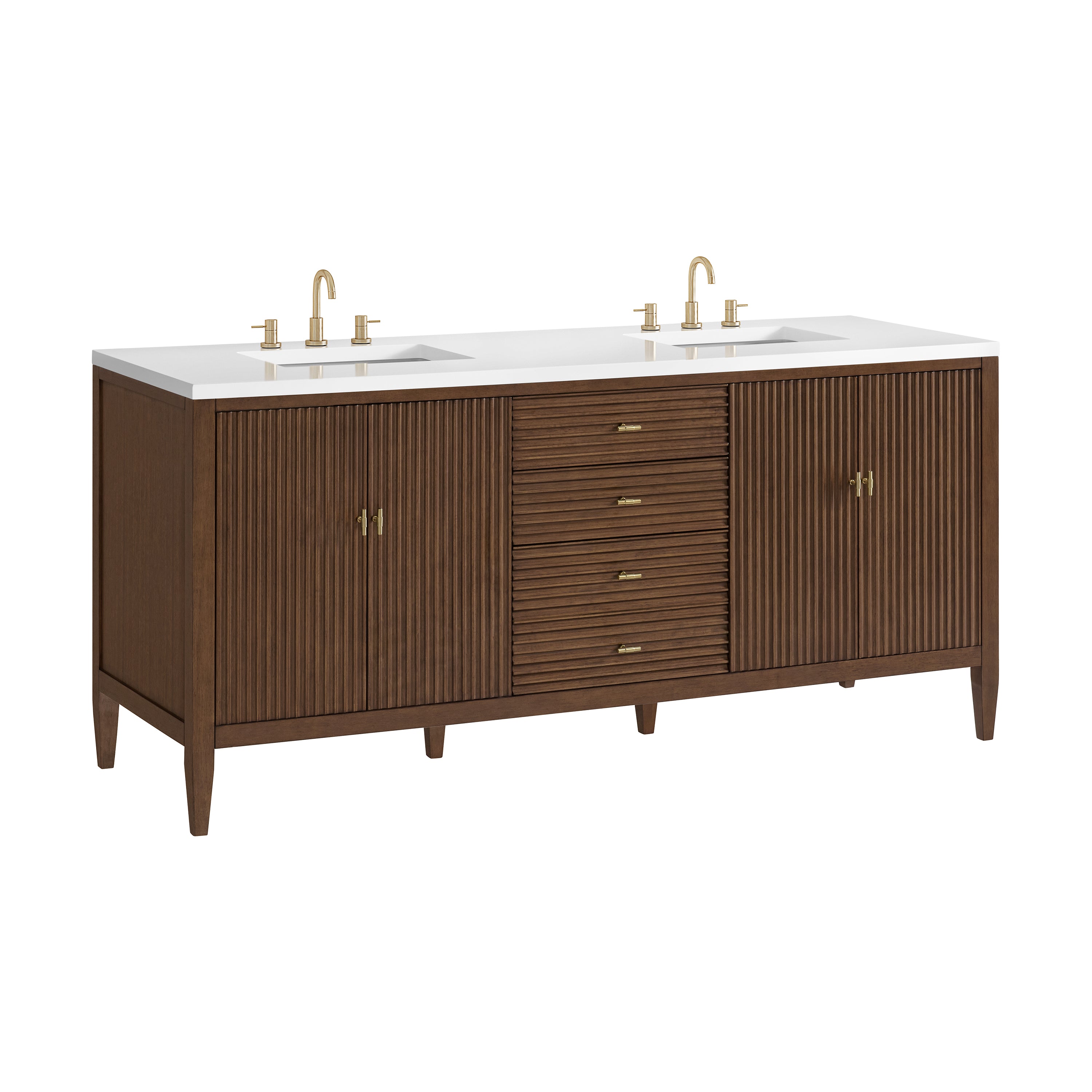 James Martin Myrrin 72" Double Vanity in Mid Century Walnut with 3cm Countertop