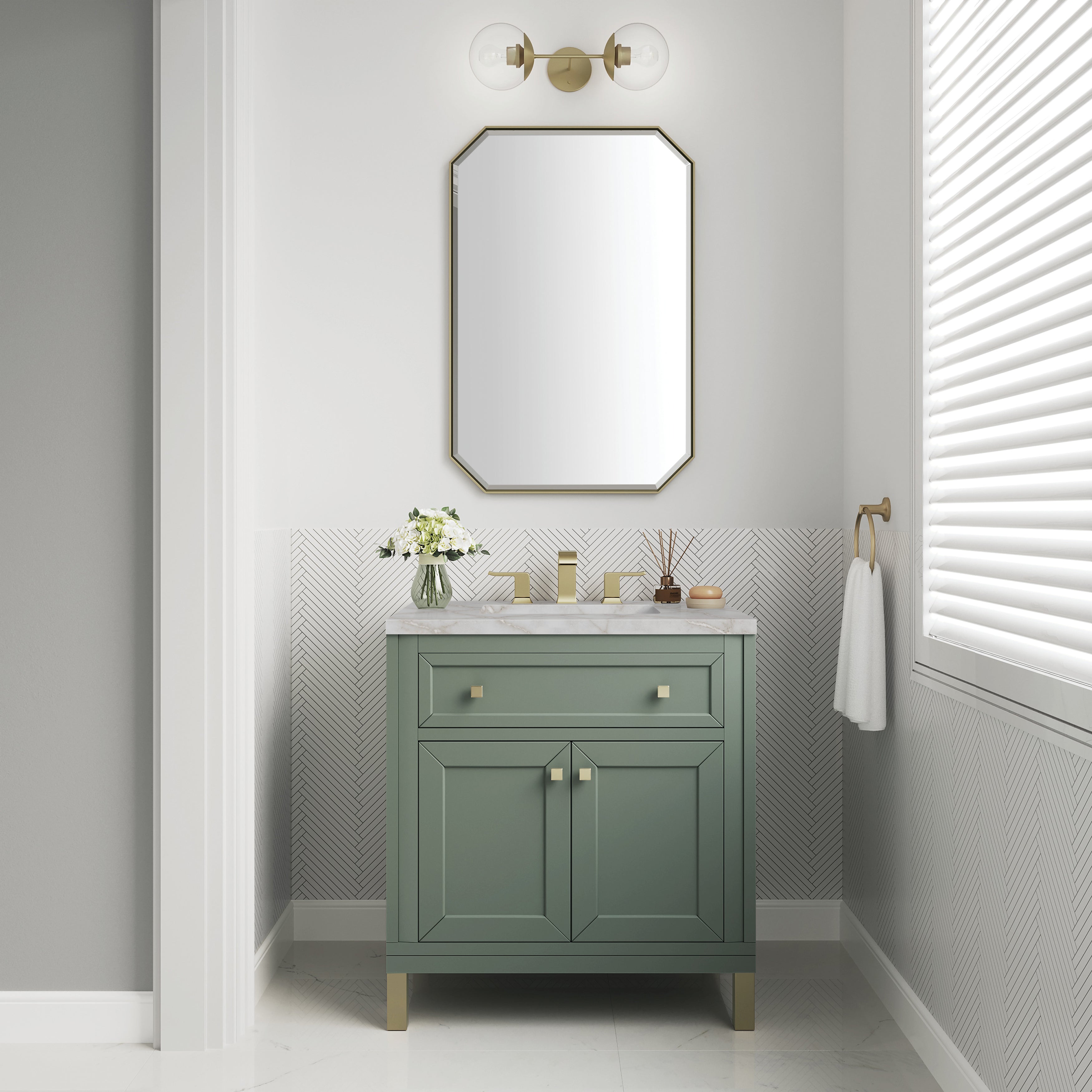 James Martin Chicago 30" Single Vanity in Smokey Celadon with 3cm Countertop