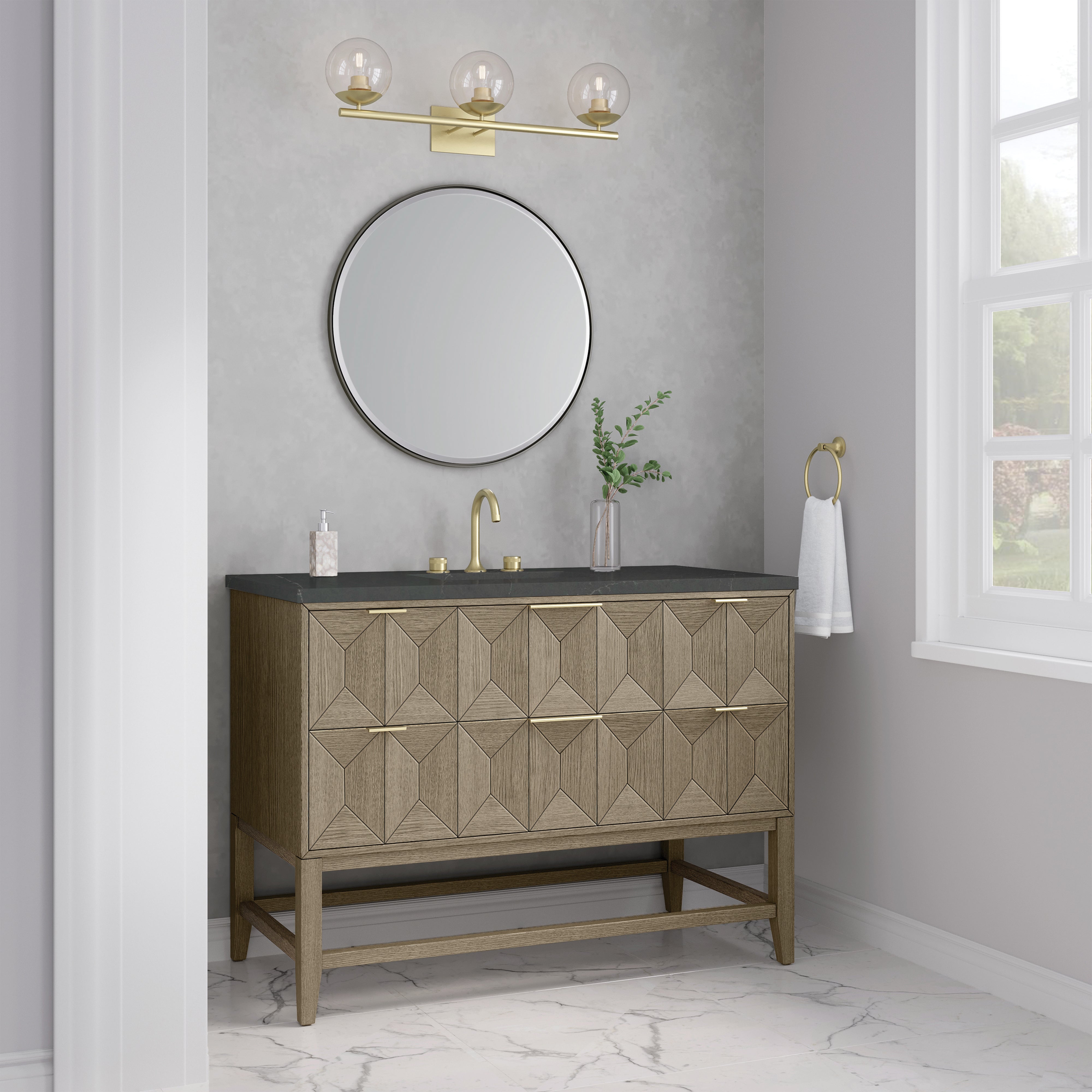 James Martin Emmeline 48" Single Vanity in Pebble Oak with 3cm Countertop