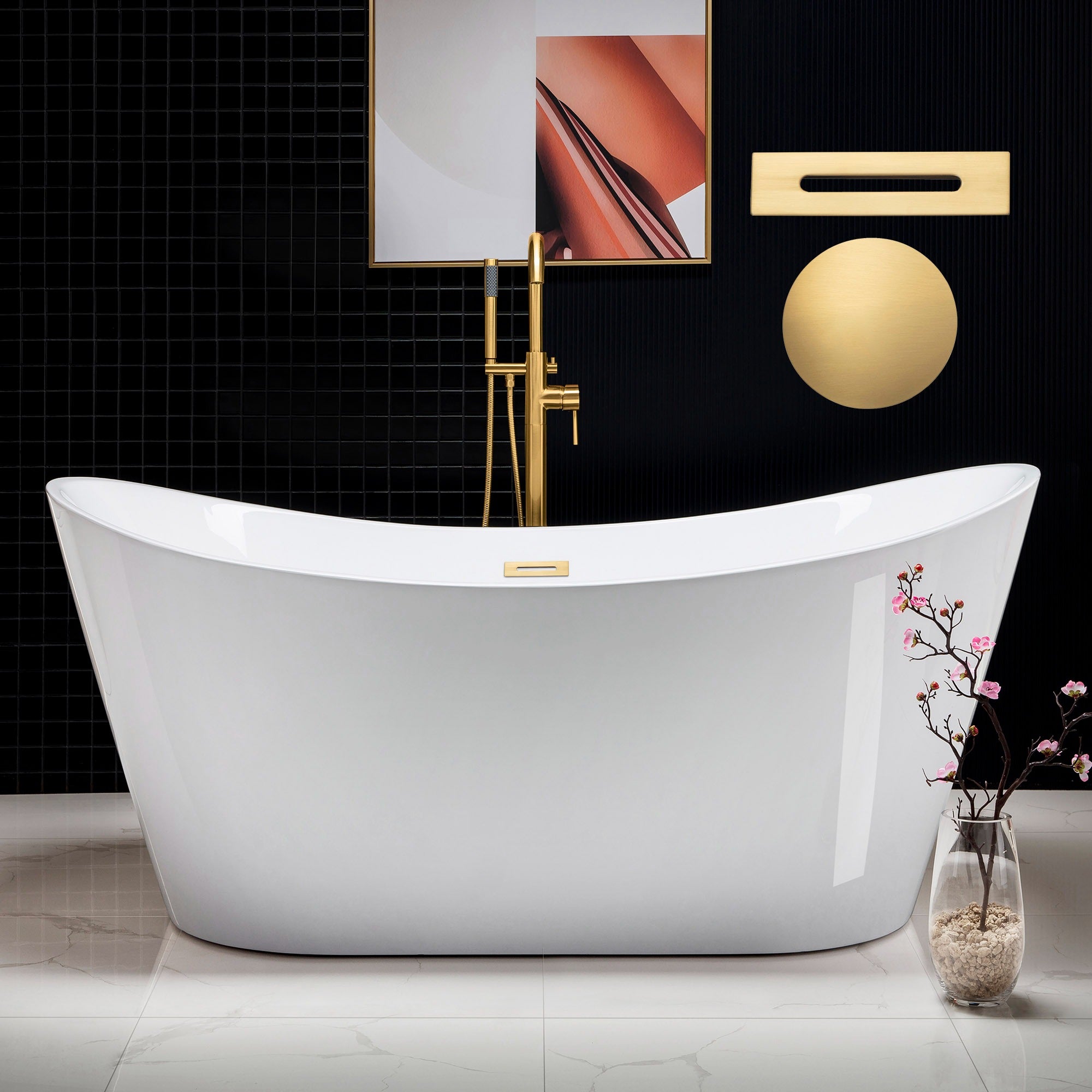 WOODBRIDGE 67" Acrylic Freestanding Bathtub Contemporary Soaking Tub with Drain & Overflow, B0010