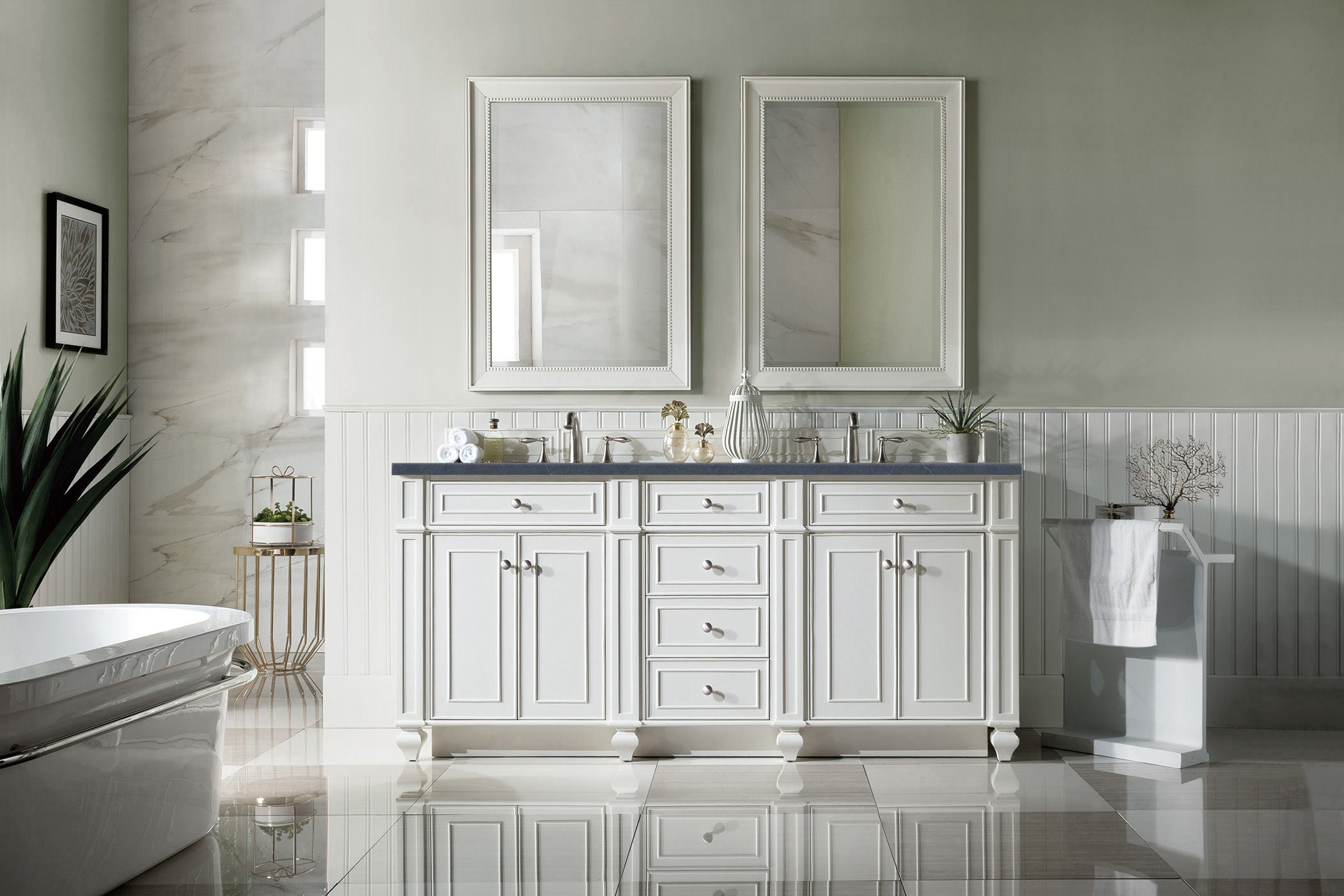 James Martin Bristol 72" Double Vanity in Bright White with 3cm Countertop
