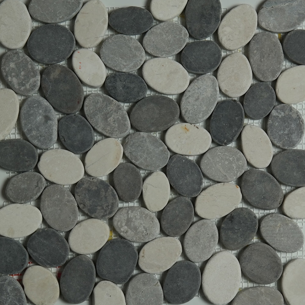 Sliced Pebble Mosaic Grey Beige Dark Grey Stone Honed