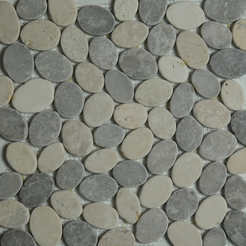 Sliced Pebble Mosaic Grey Beige Stone Honed