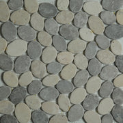 Sliced Pebble Mosaic Grey Beige Stone Honed