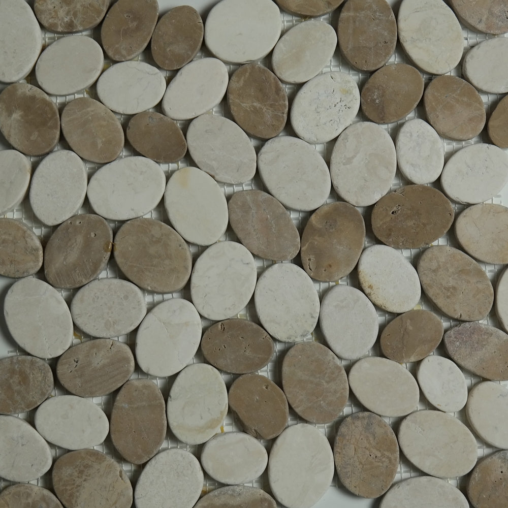 Sliced Pebble Mosaic Beige Brown Stone Honed