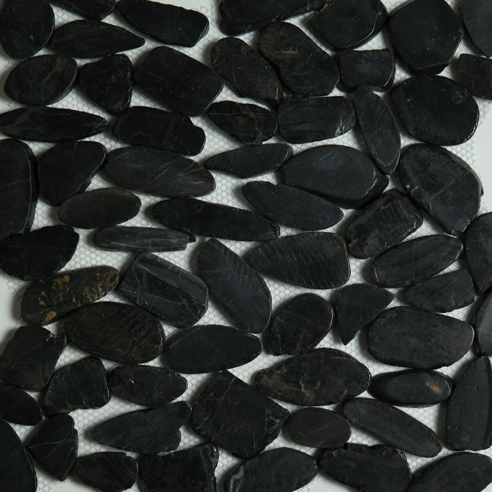 Sliced Pebble Mosaic Brown Black Stone Polished