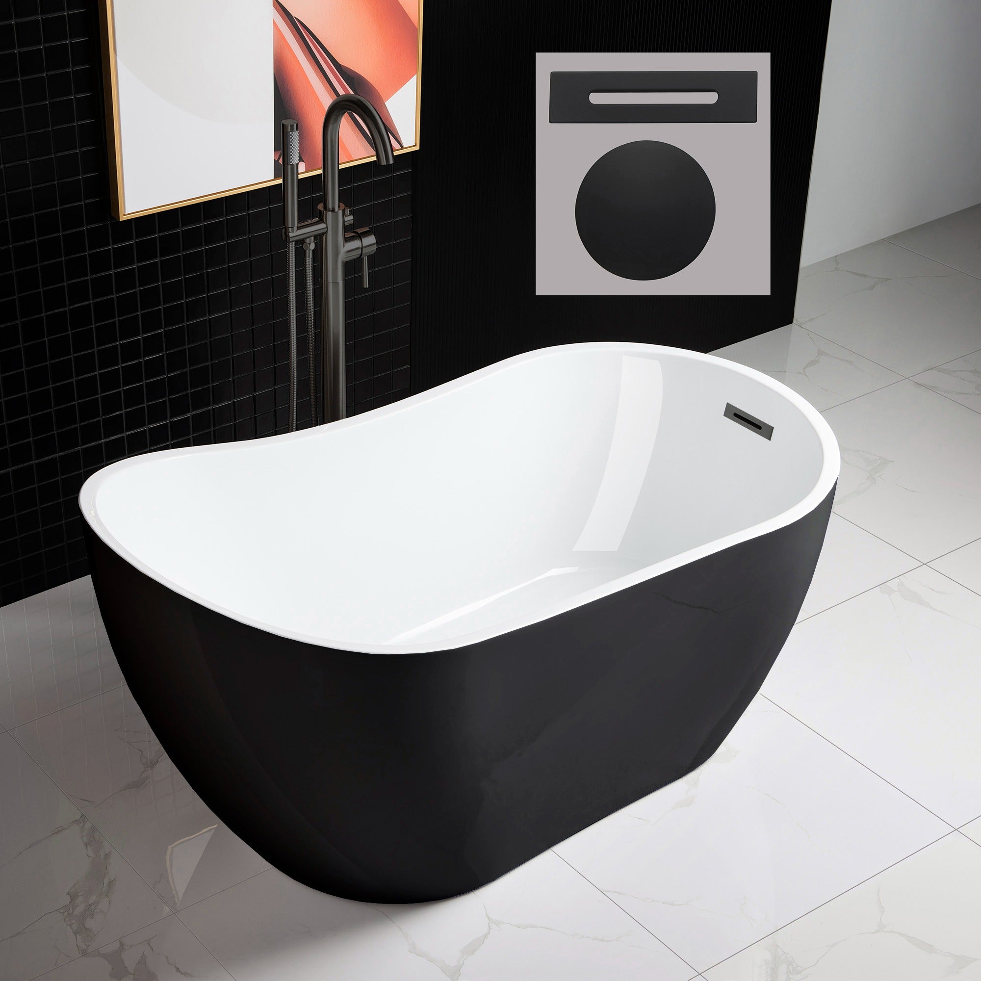 WOODBRIDGE Acrylic Freestanding Contemporary Soaking Tub with Drain & Overflow, B1807