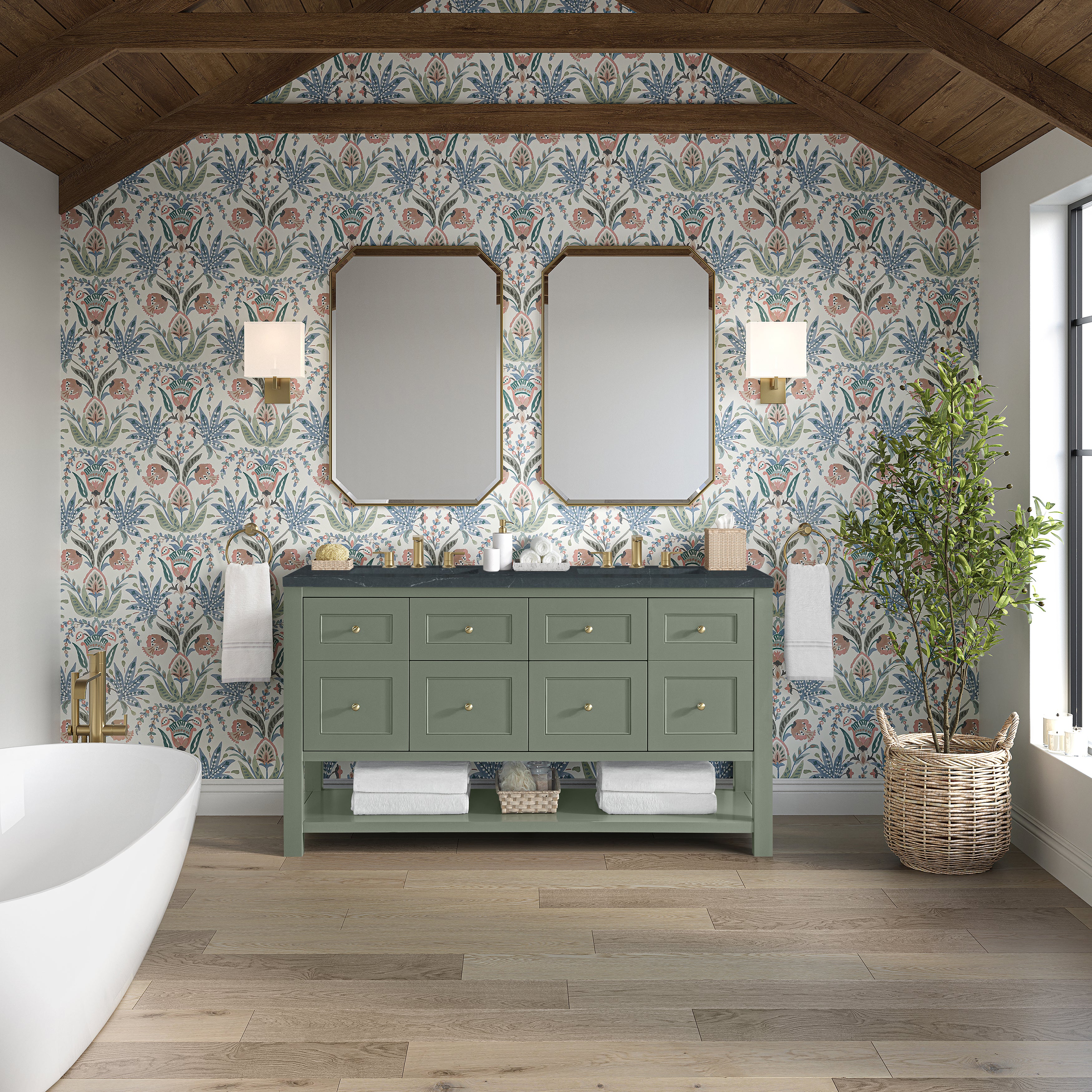 James Martin Breckenridge 60" Double Vanity in Smokey Celadon with 3cm Countertop