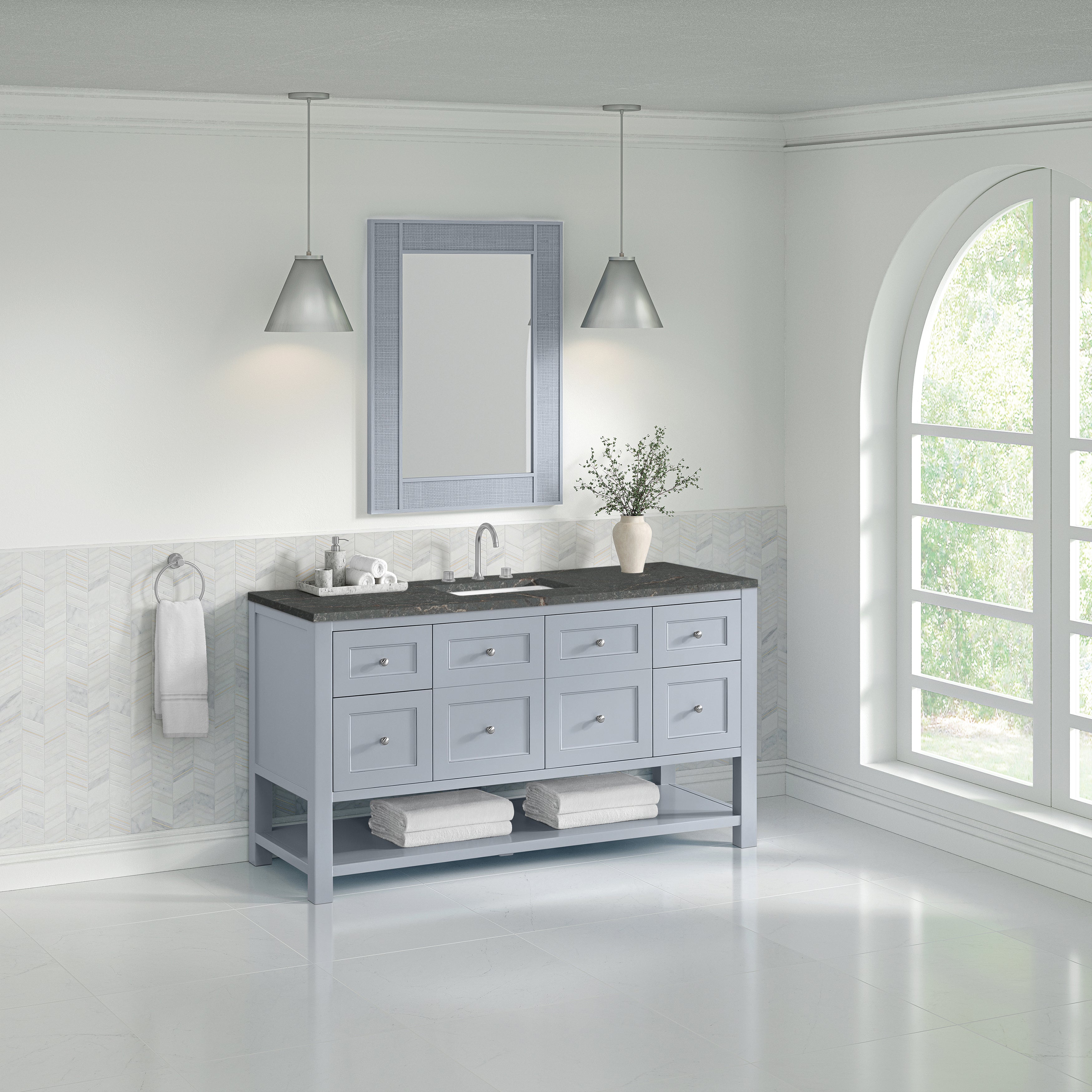 James Martin Breckenridge 60" Single Vanity in Serenity Blue with 3cm Countertop and FreePower Wireless Charger
