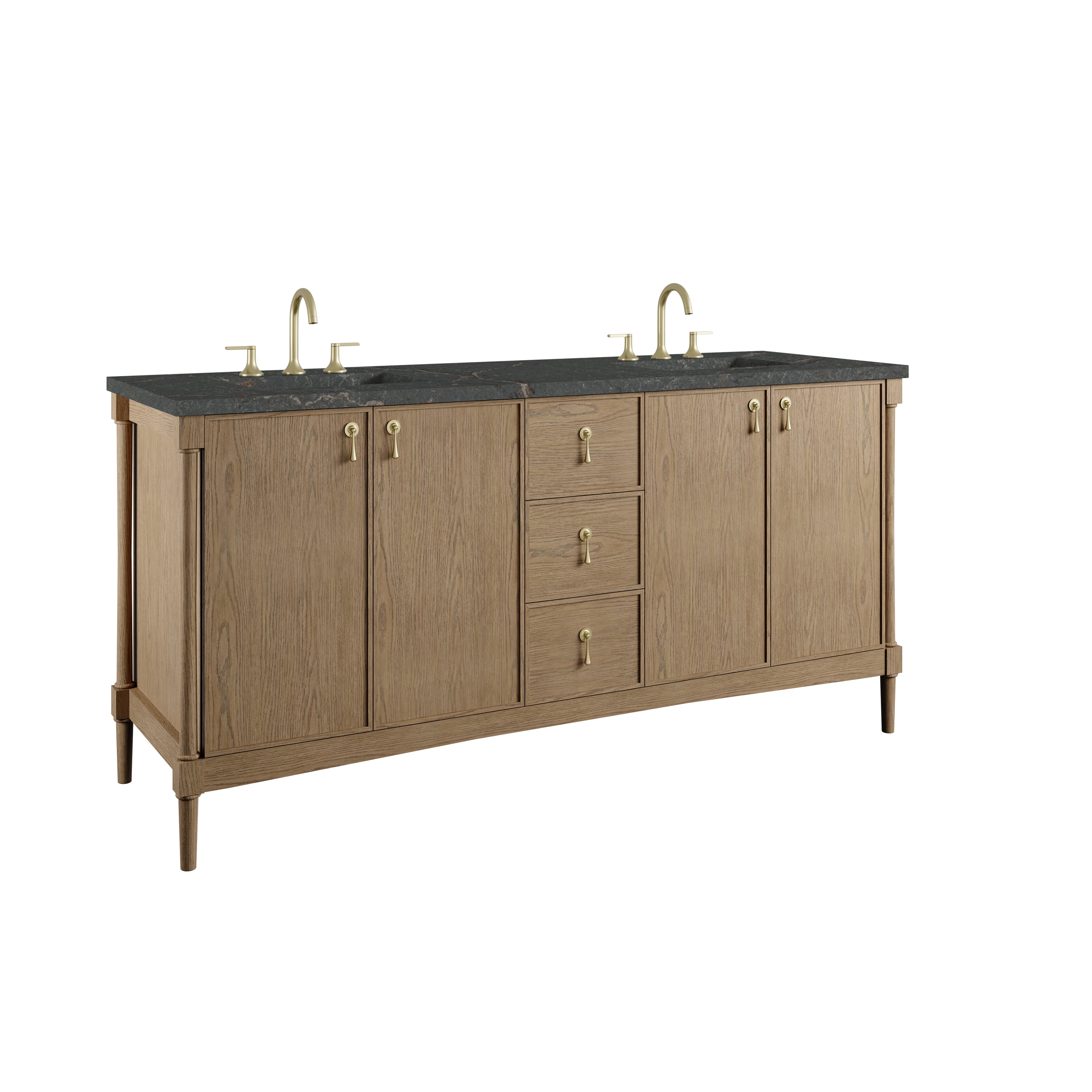 James Martin Kinnsden 72" Double Vanity in Weathered Oak with 3cm Carrara Marble Top and FreePower Wireless Charger