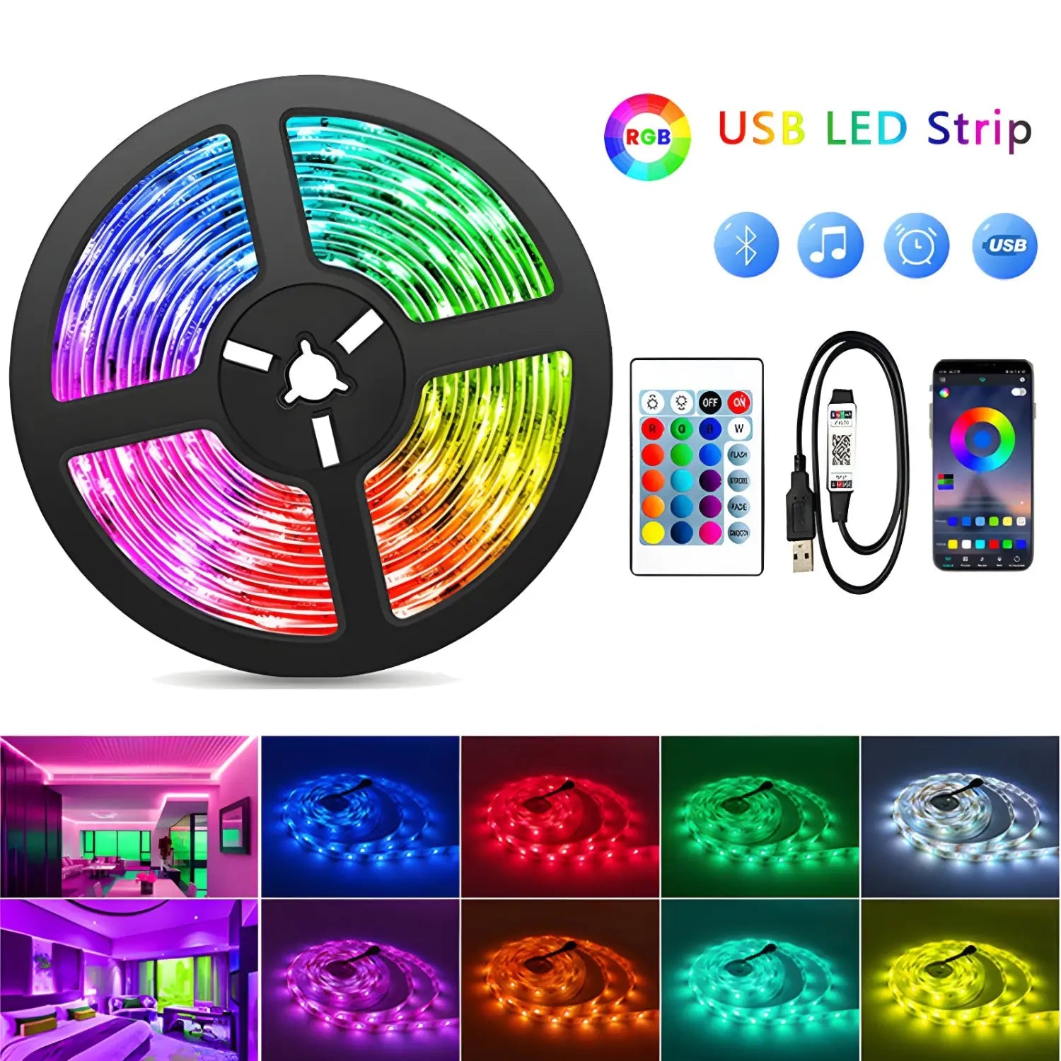 Smart LED Bluetooth RGB Light Strip with Remote Control – Multi-Length Options