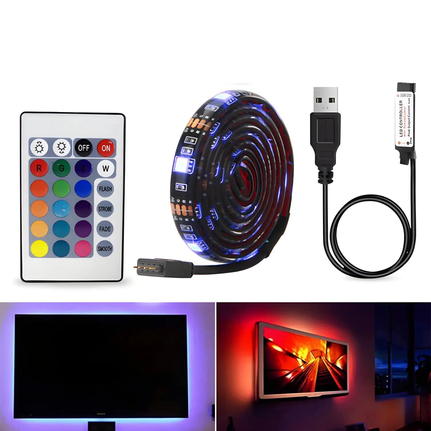 Smart LED Bluetooth RGB Light Strip with Remote Control – Multi-Length Options