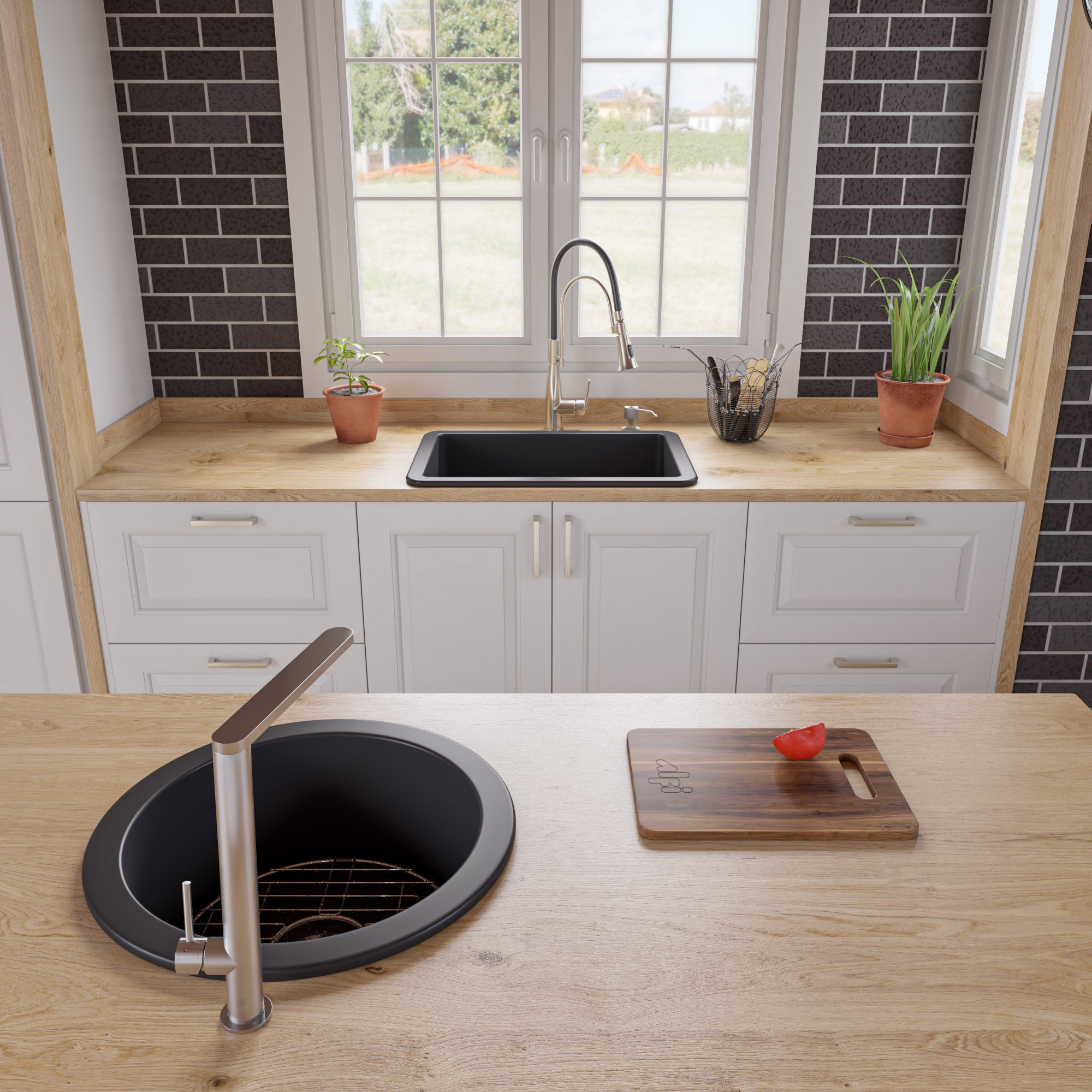 ALFI brand ABF1818R Round 18" x 18" Undermount / Drop In Fireclay Prep Sink