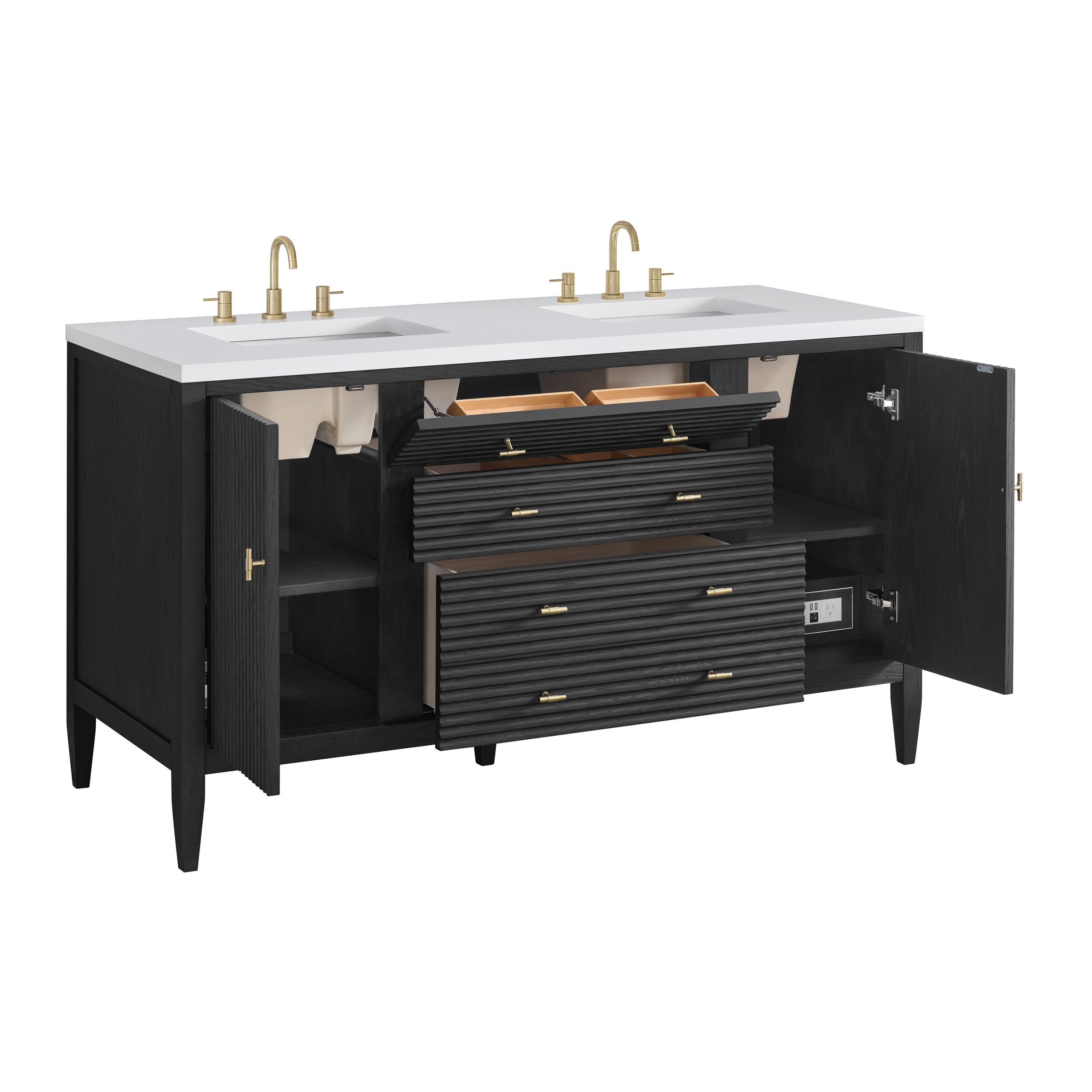 James Martin Myrrin 60" Double Vanity in Carbon Oak with 3cm Countertop