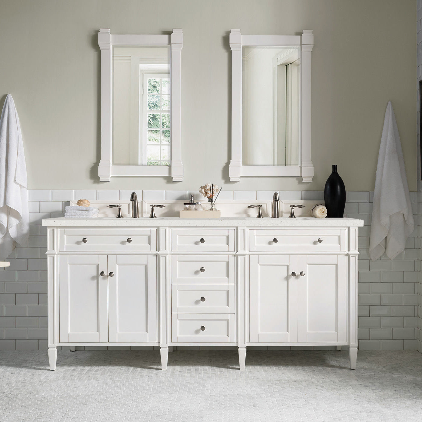 James Martin Brittany 72" Double Vanity in Bright White with 3cm Countertop