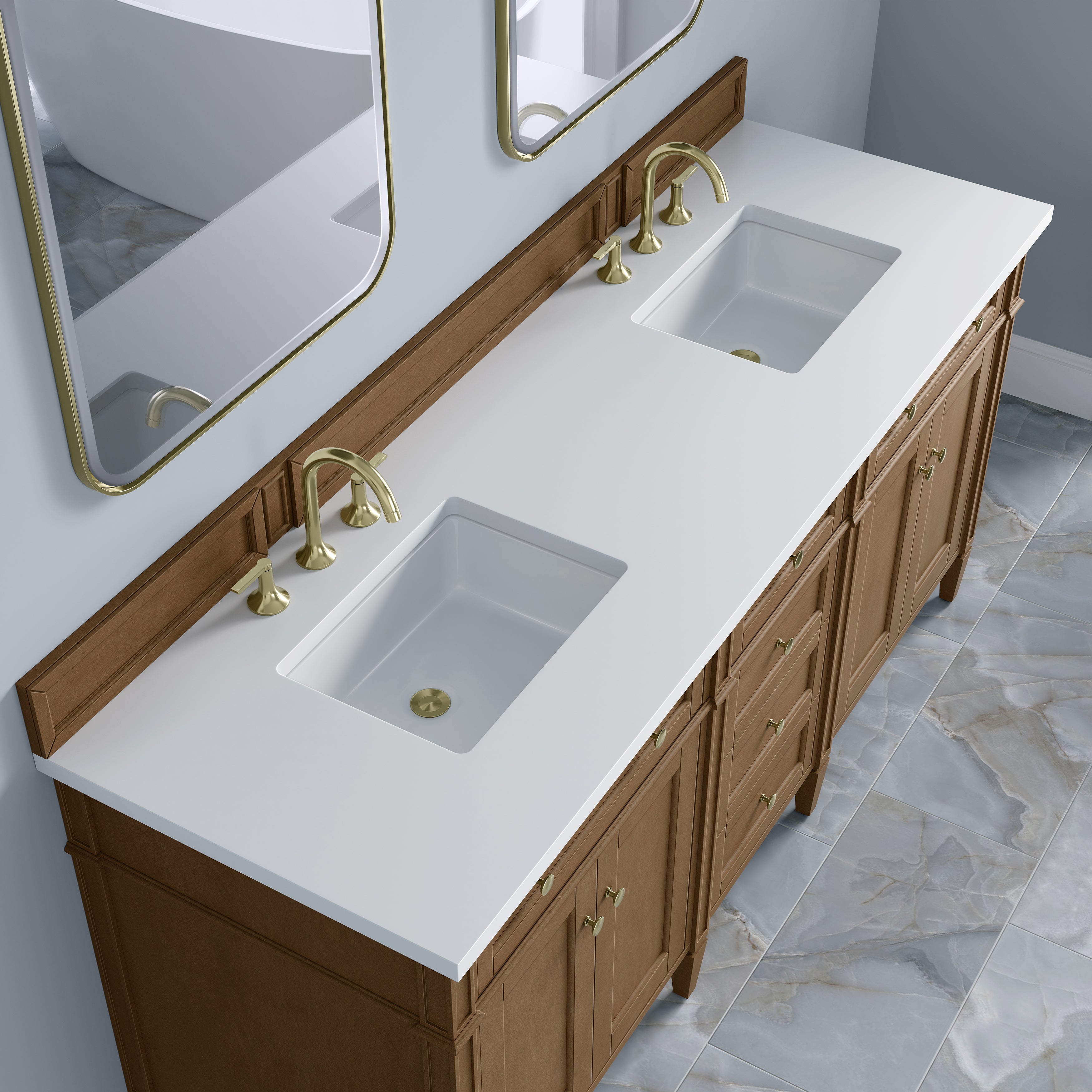 James Martin Brittany 72" Double Vanity in Pecan with 3cm Countertop