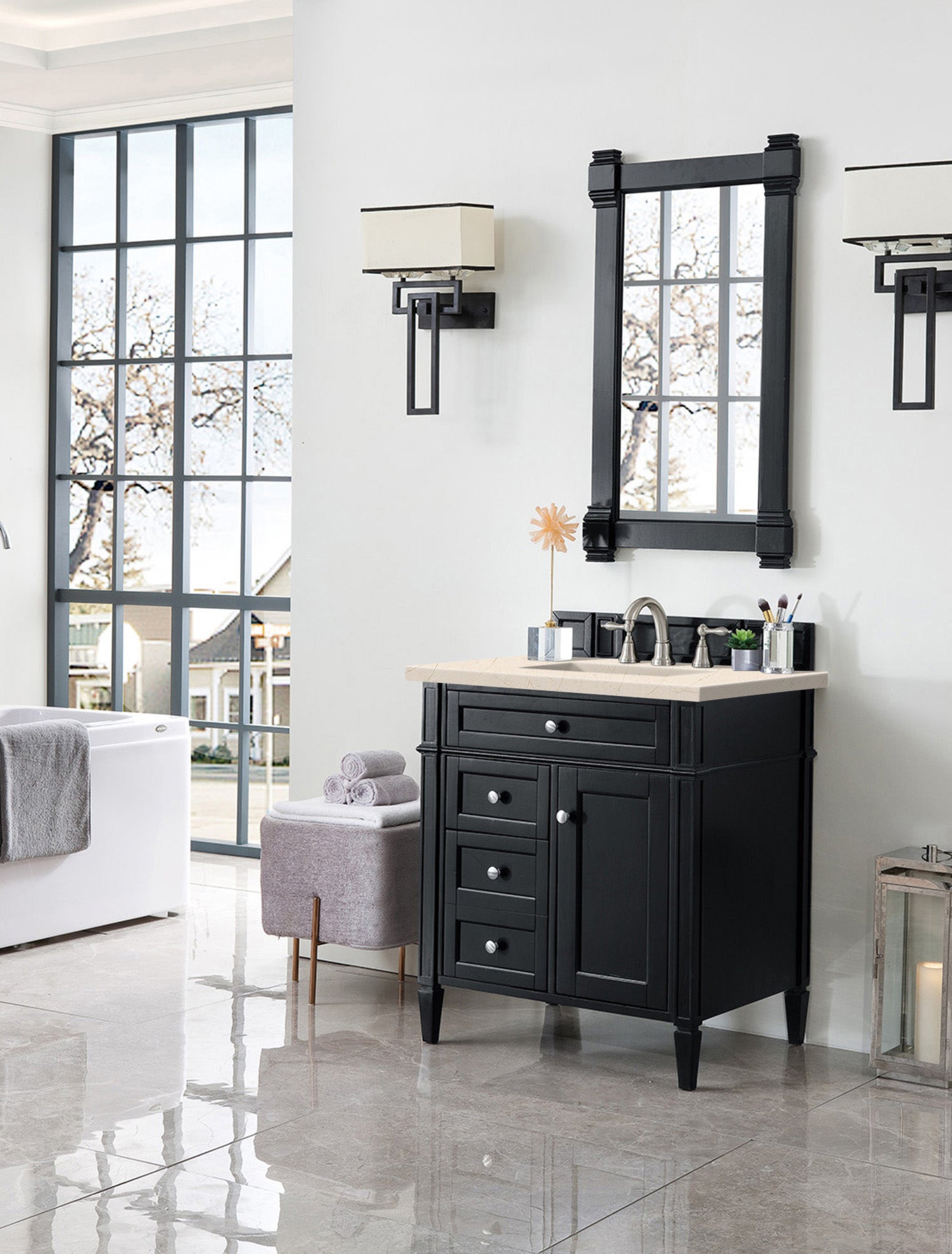 James Martin Brittany 30" Single Vanity in Black Onyx with 3cm Countertop