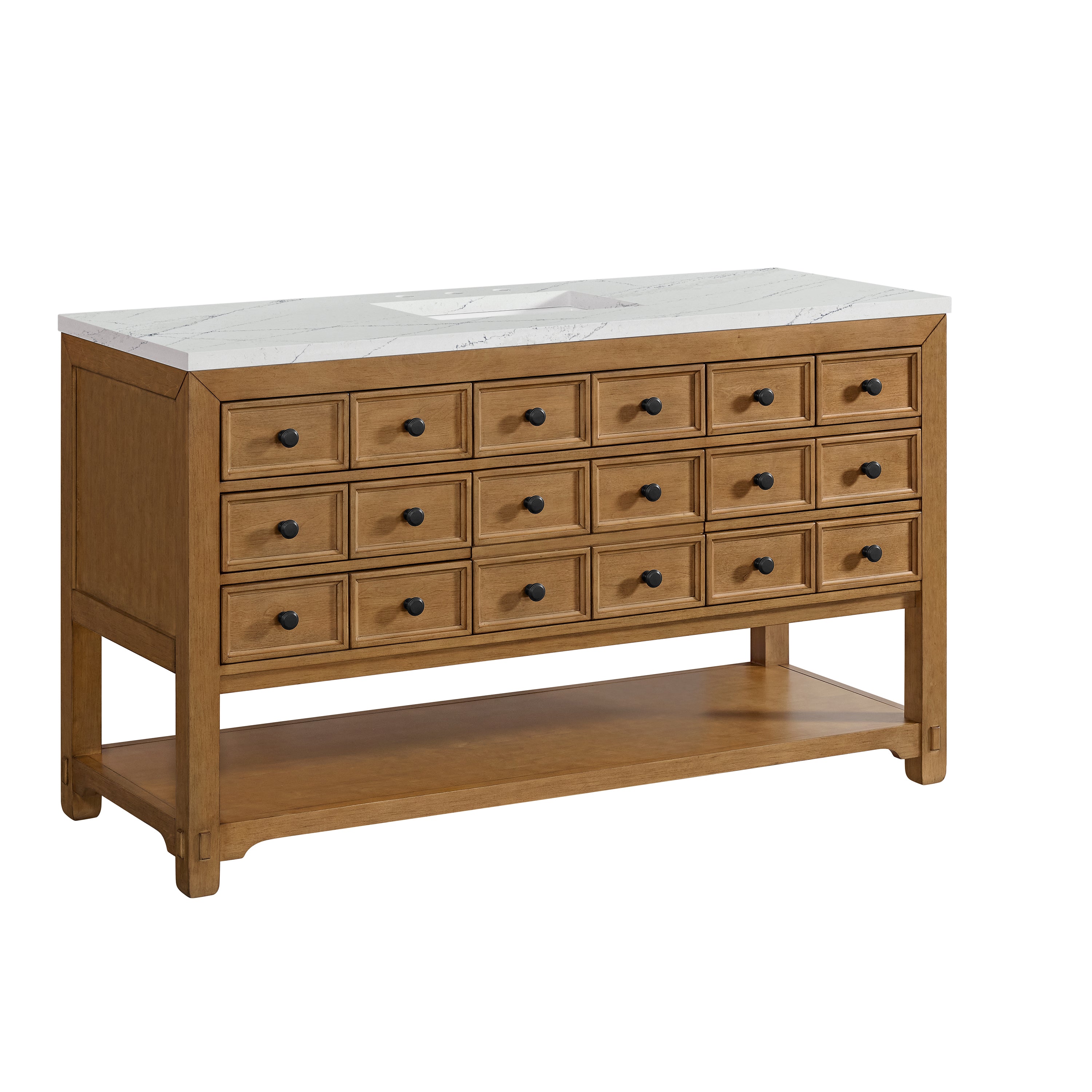 James Martin Malibu 60" Single Vanity in Amber Birch with 3cm Countertop and FreePower Wireless Charger