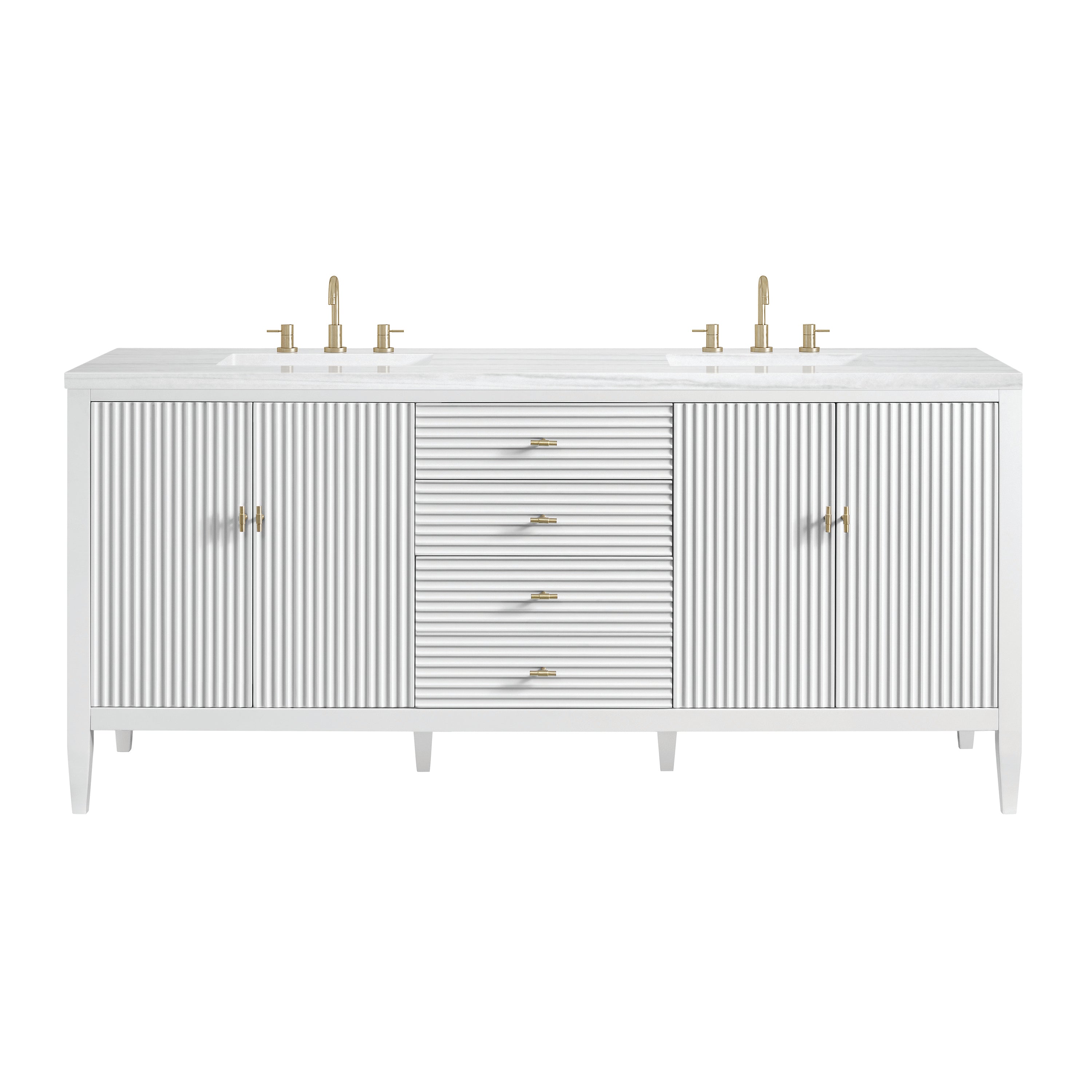 James Martin Myrrin 72" Double Vanity in Bright White with 3cm Countertop