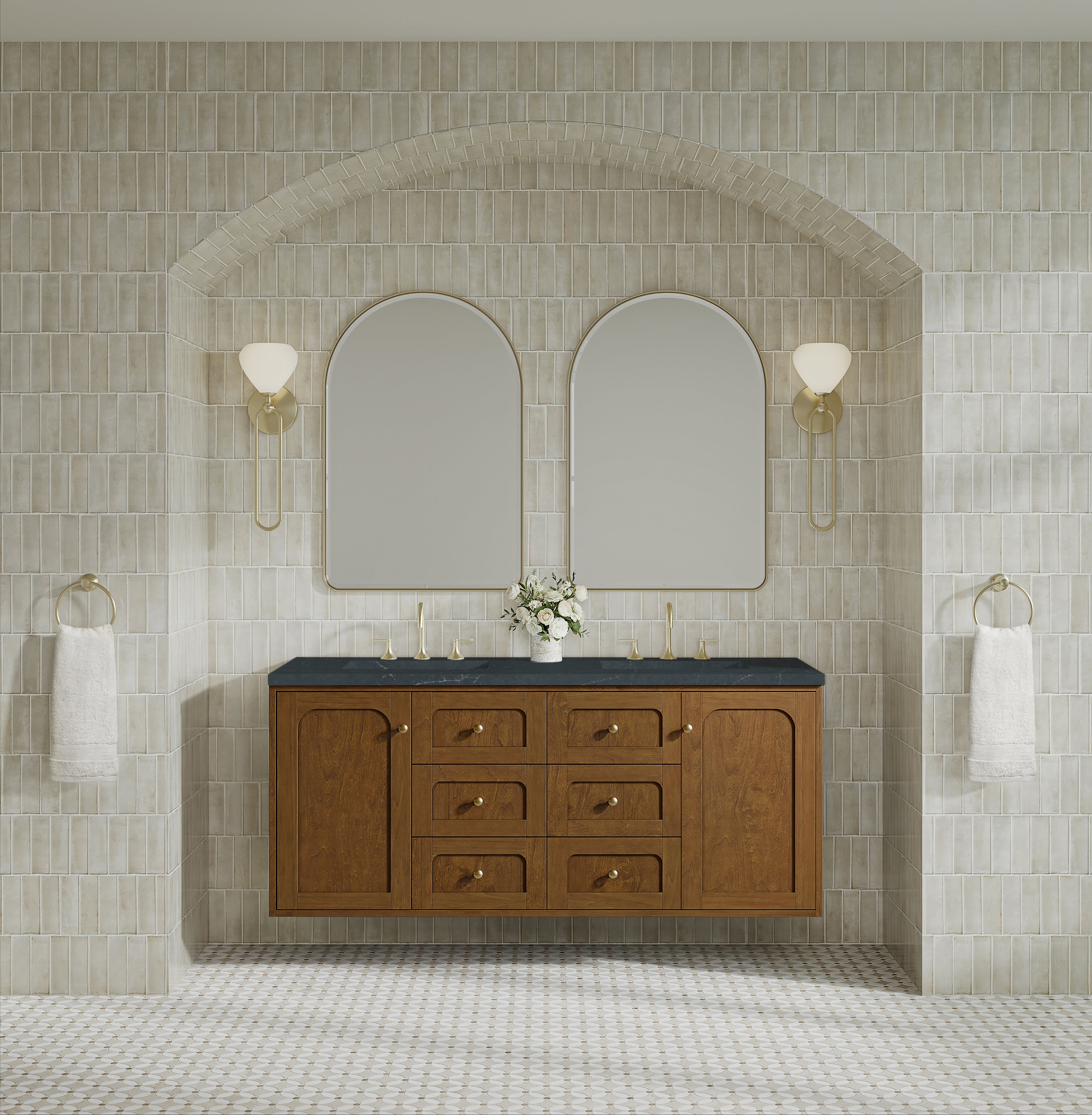 James Martin Laurent 60" Double Vanity in Honey Oak with 3cm Countertop