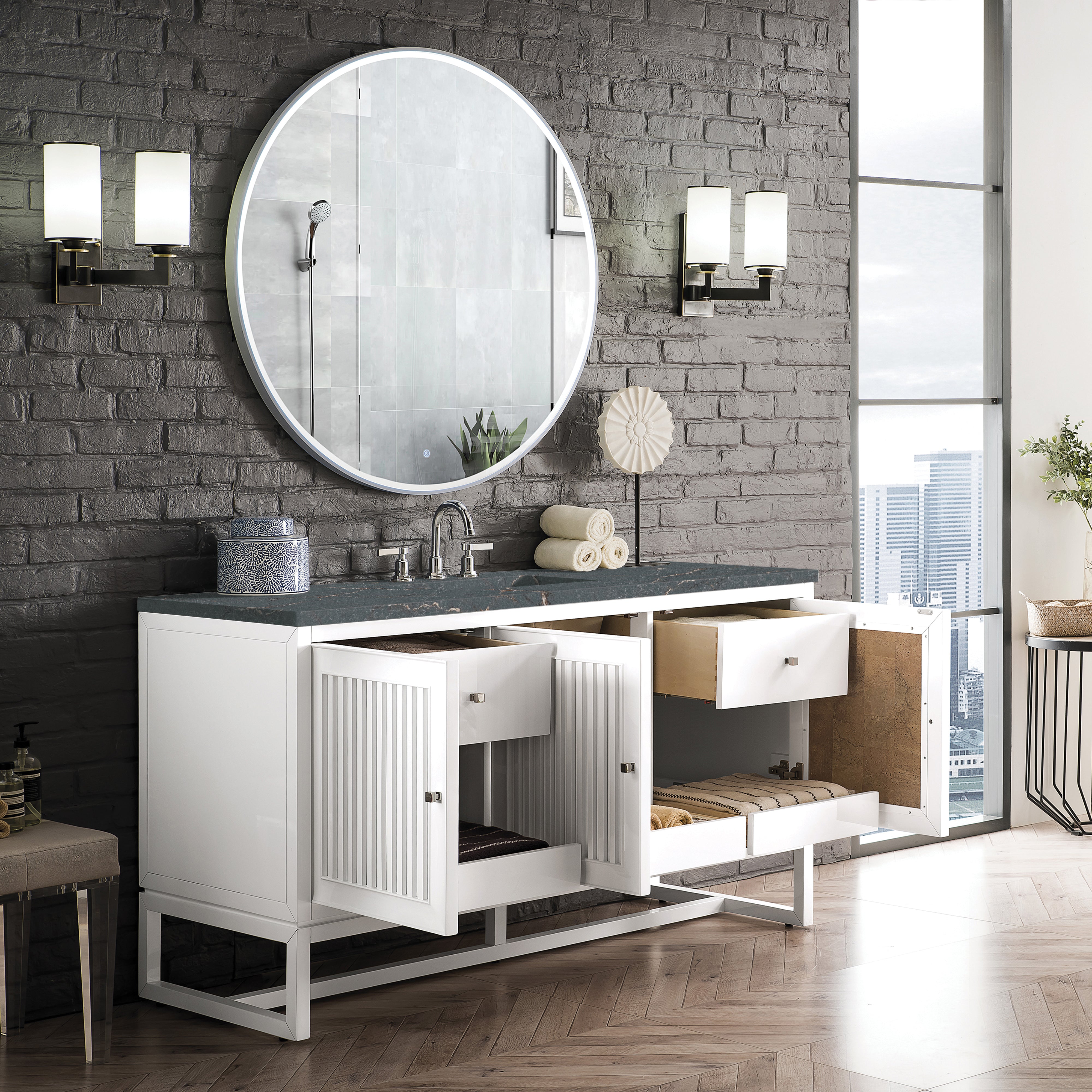 James Martin Athens 60" Single Vanity in Glossy White with 3cm Countertop