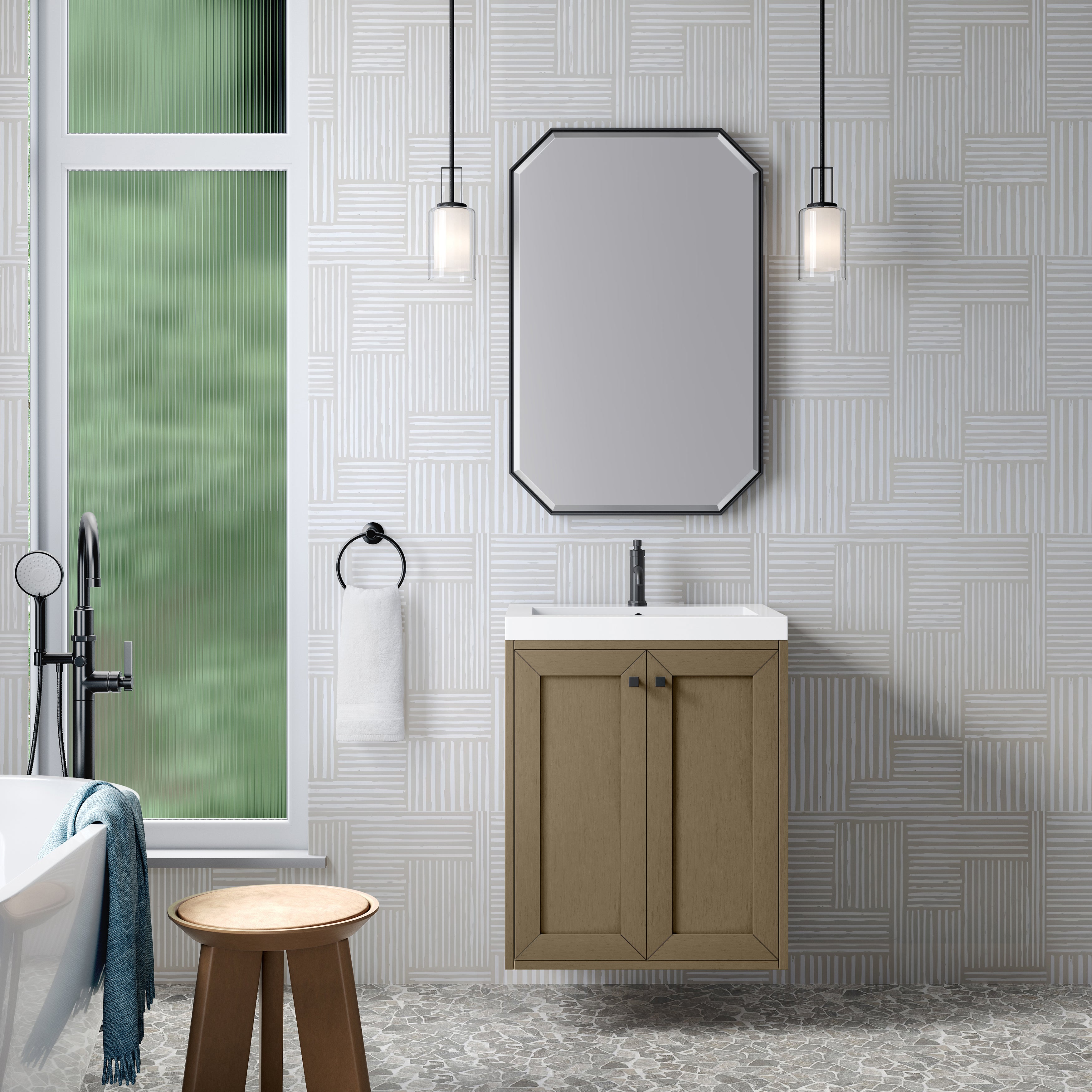 James Martin Chianti 24" Single Vanity in Glossy White with White Glossy Composite Stone Top