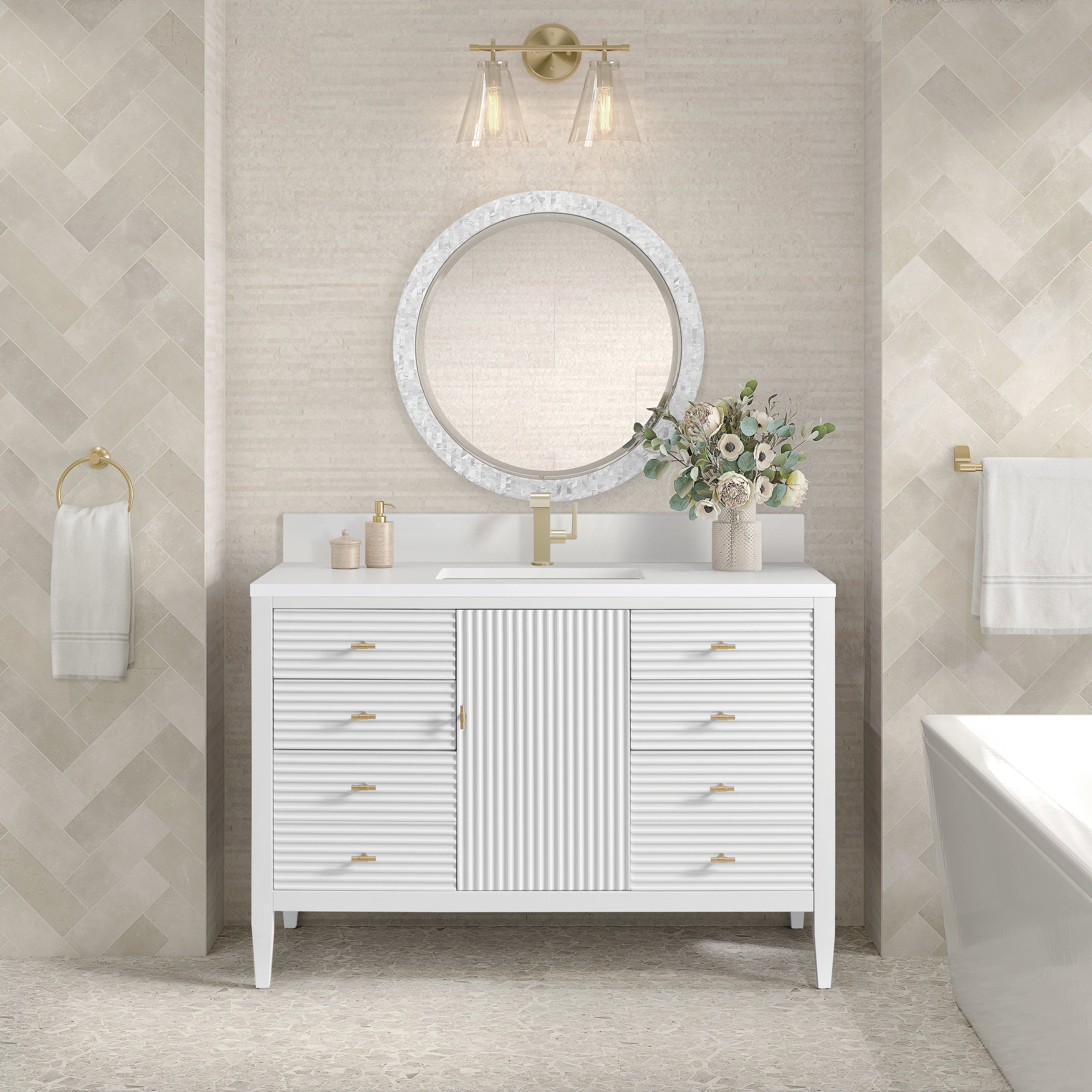 James Martin Myrrin 48" Single Vanity in Bright White with 3cm Countertop