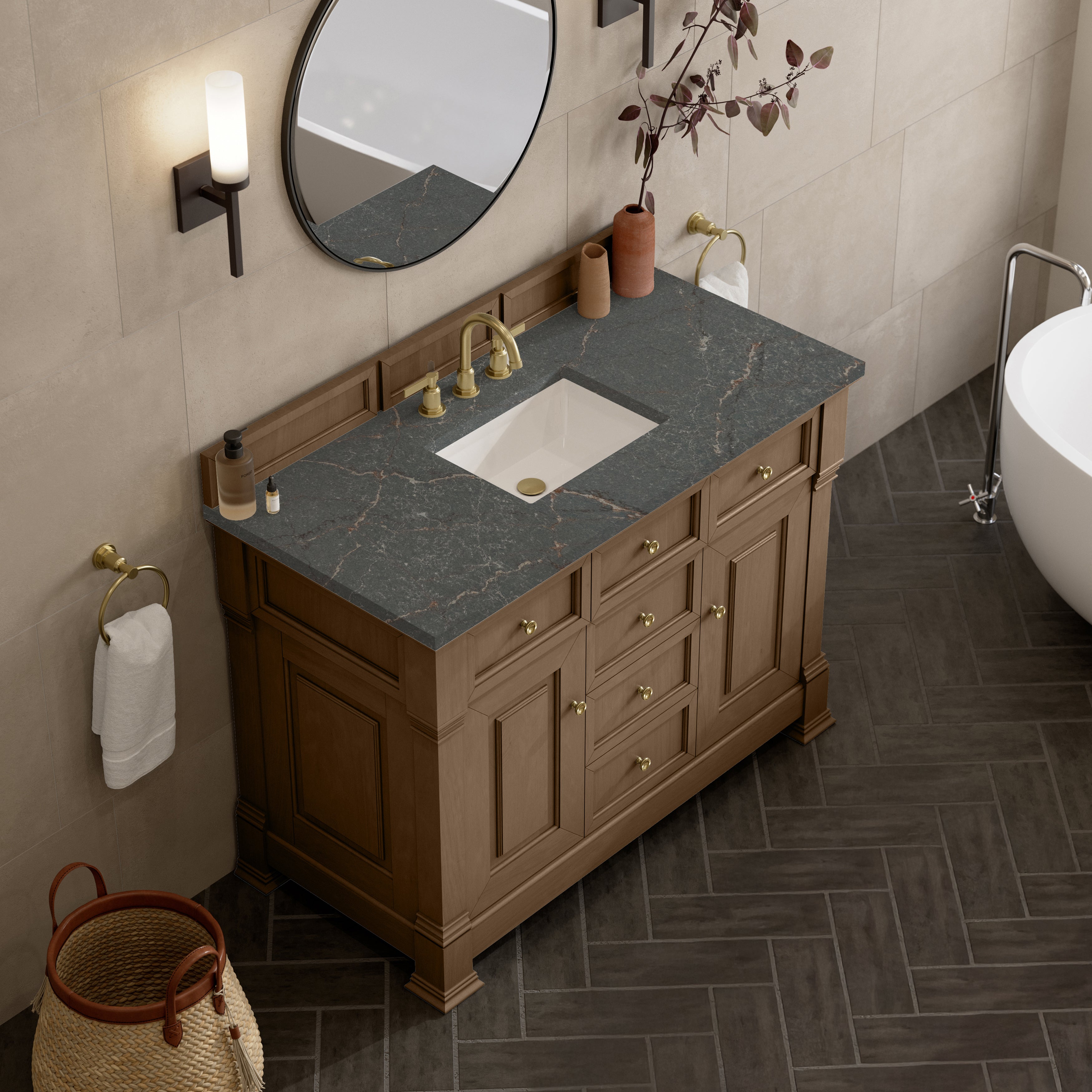 James Martin Brookfield 48" Single Vanity in Pecan with 3cm Countertop