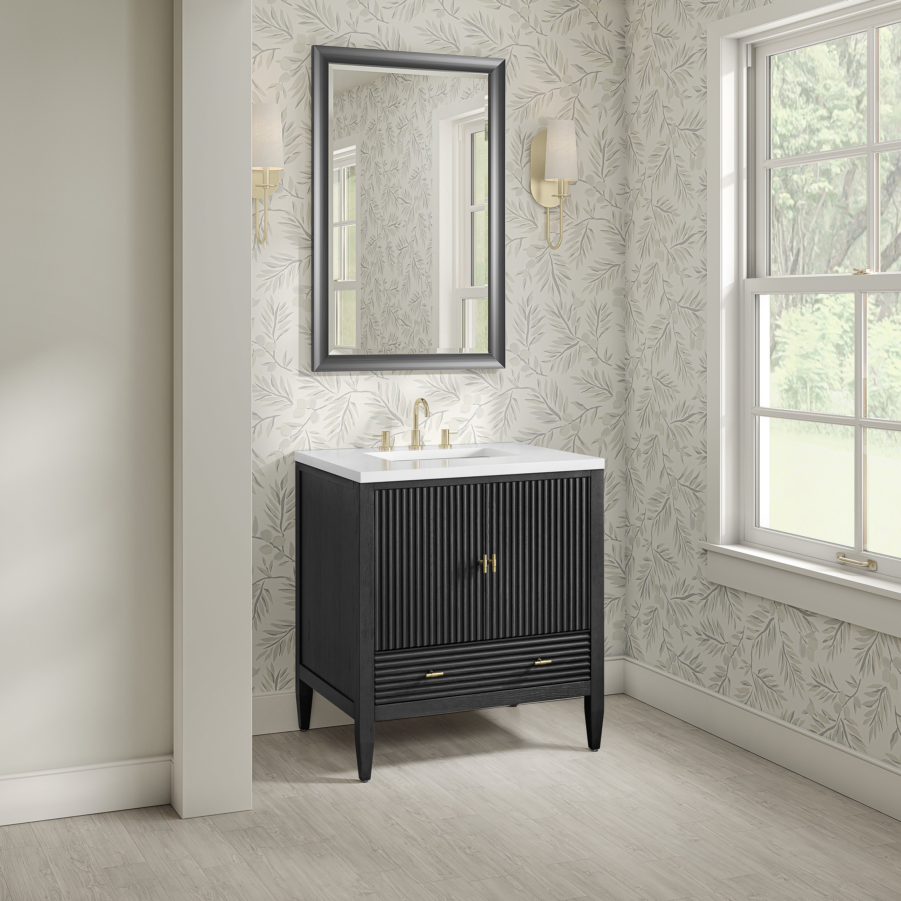 James Martin Myrrin 30" Single Vanity in Carbon Oak with 3cm Countertop