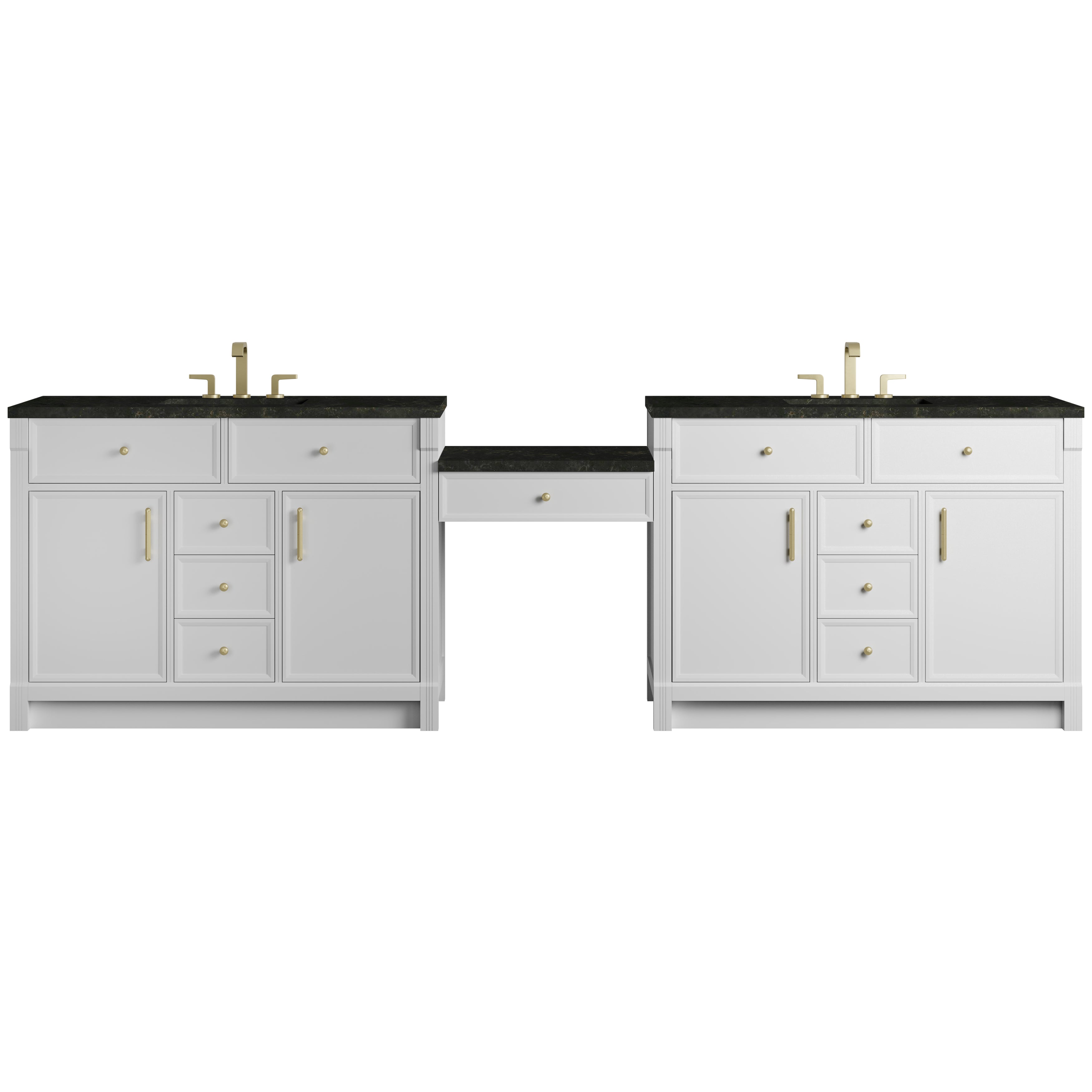 James Martin Bellshire 120" Dual Vanity Set with 24" Make-Up Counter in Bright White with 3cm Countertop