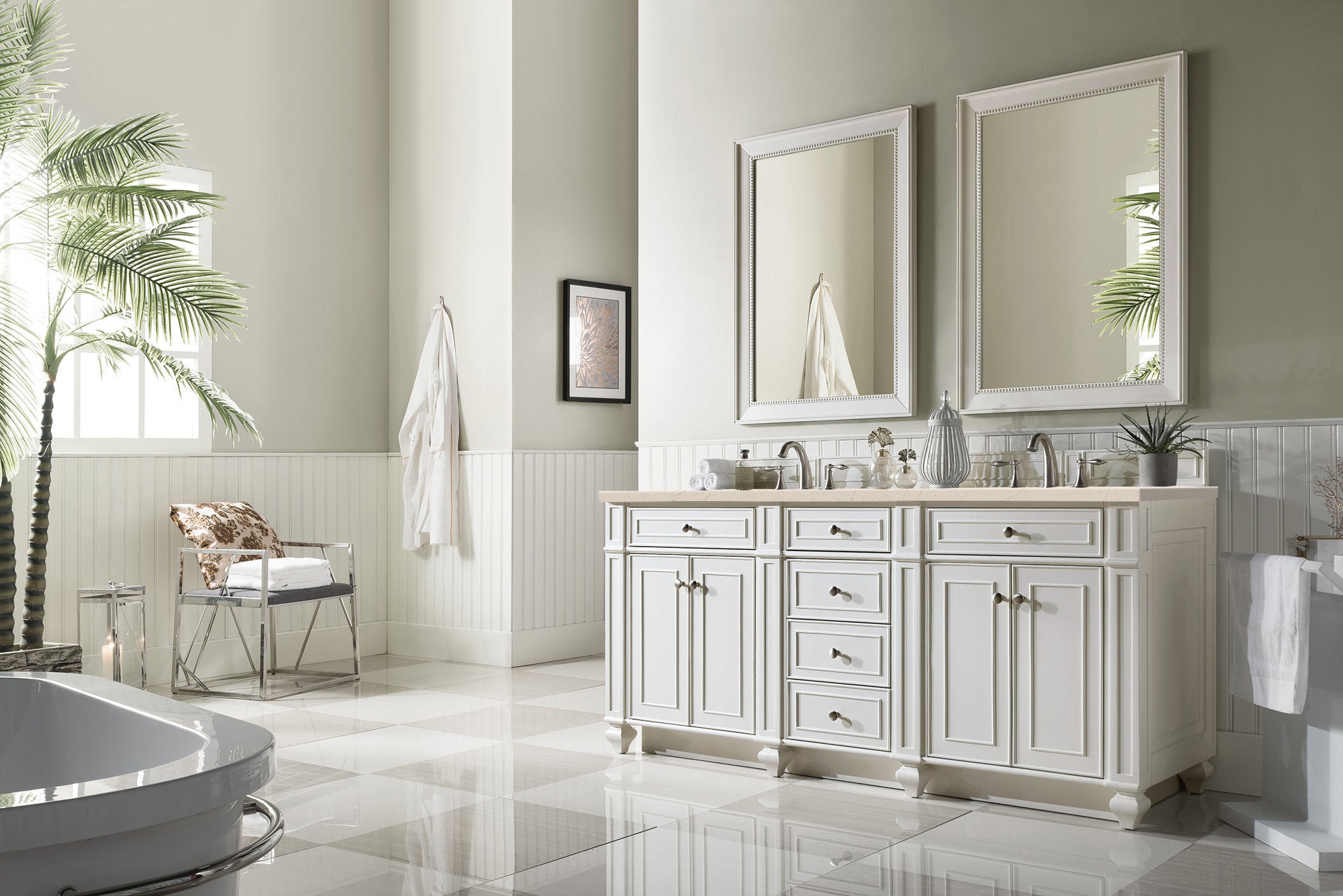 James Martin Bristol 72" Double Vanity in Bright White with 3cm Countertop