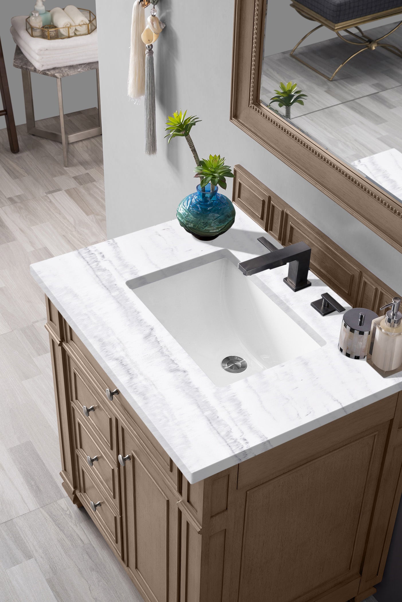 James Martin Bristol 30" Single Vanity in Whitewashed Walnut with 3cm Countertop
