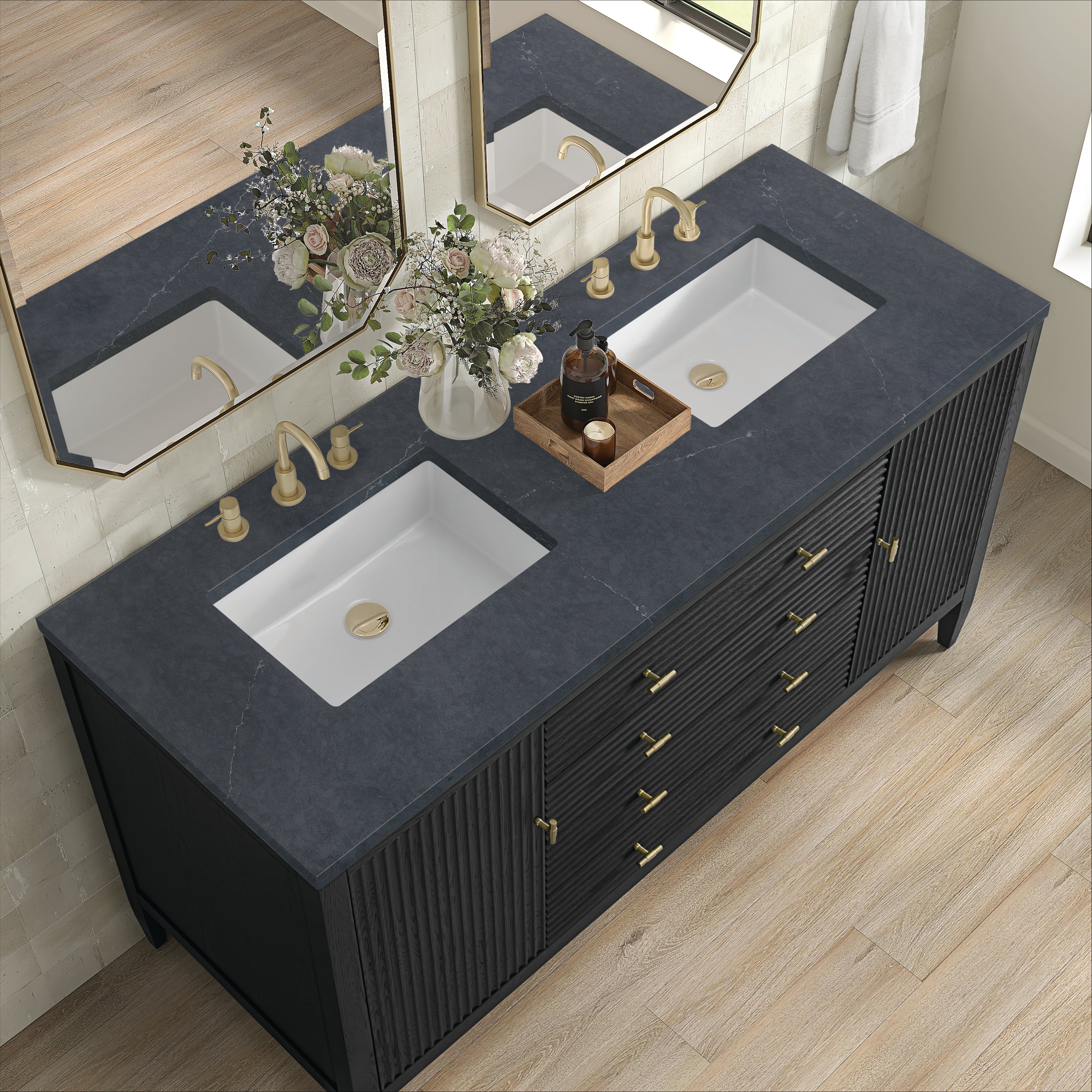 James Martin Myrrin 60" Double Vanity in Carbon Oak with 3cm Countertop