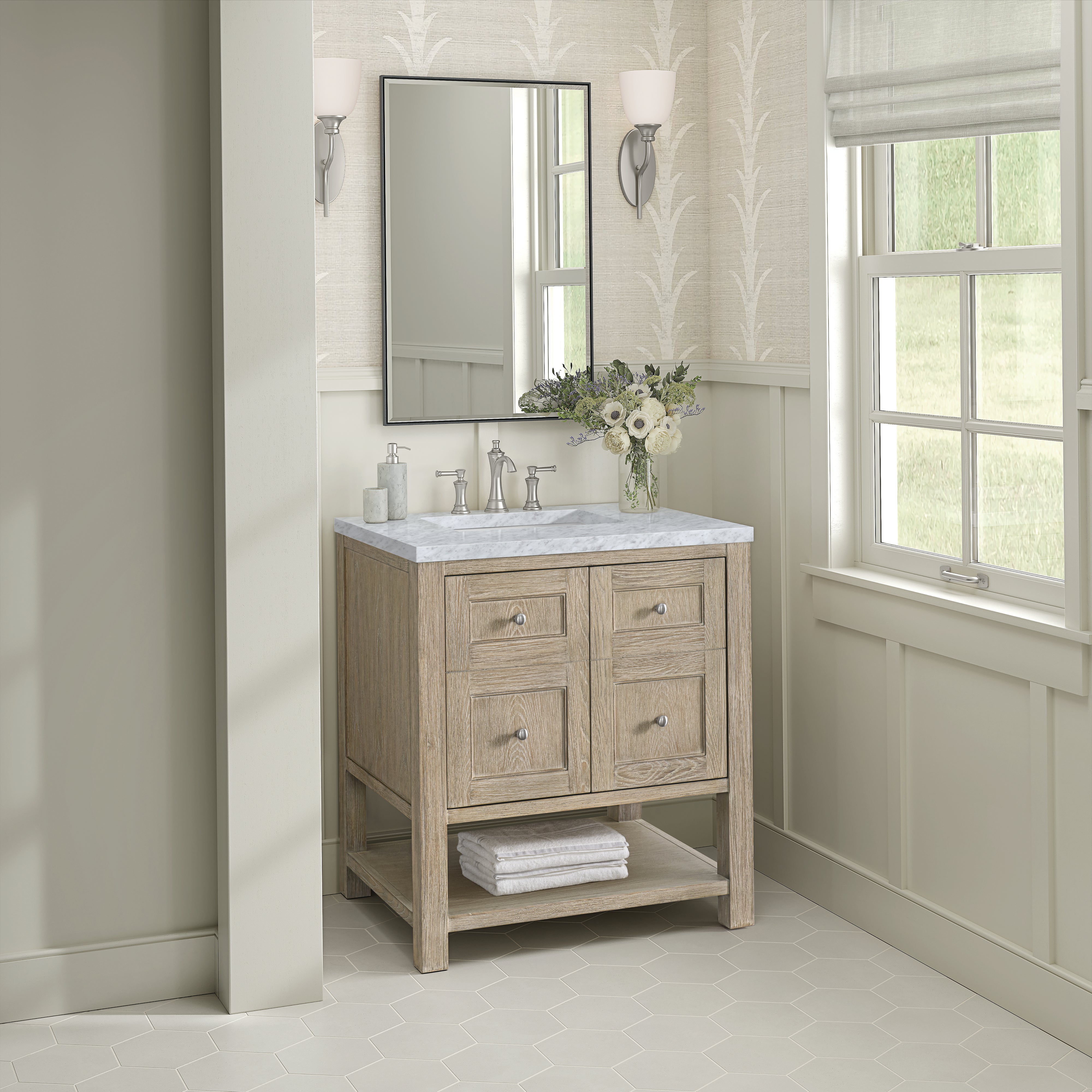 James Martin Breckenridge 30" Single Vanity in Whitewashed Oak with 3cm Countertop