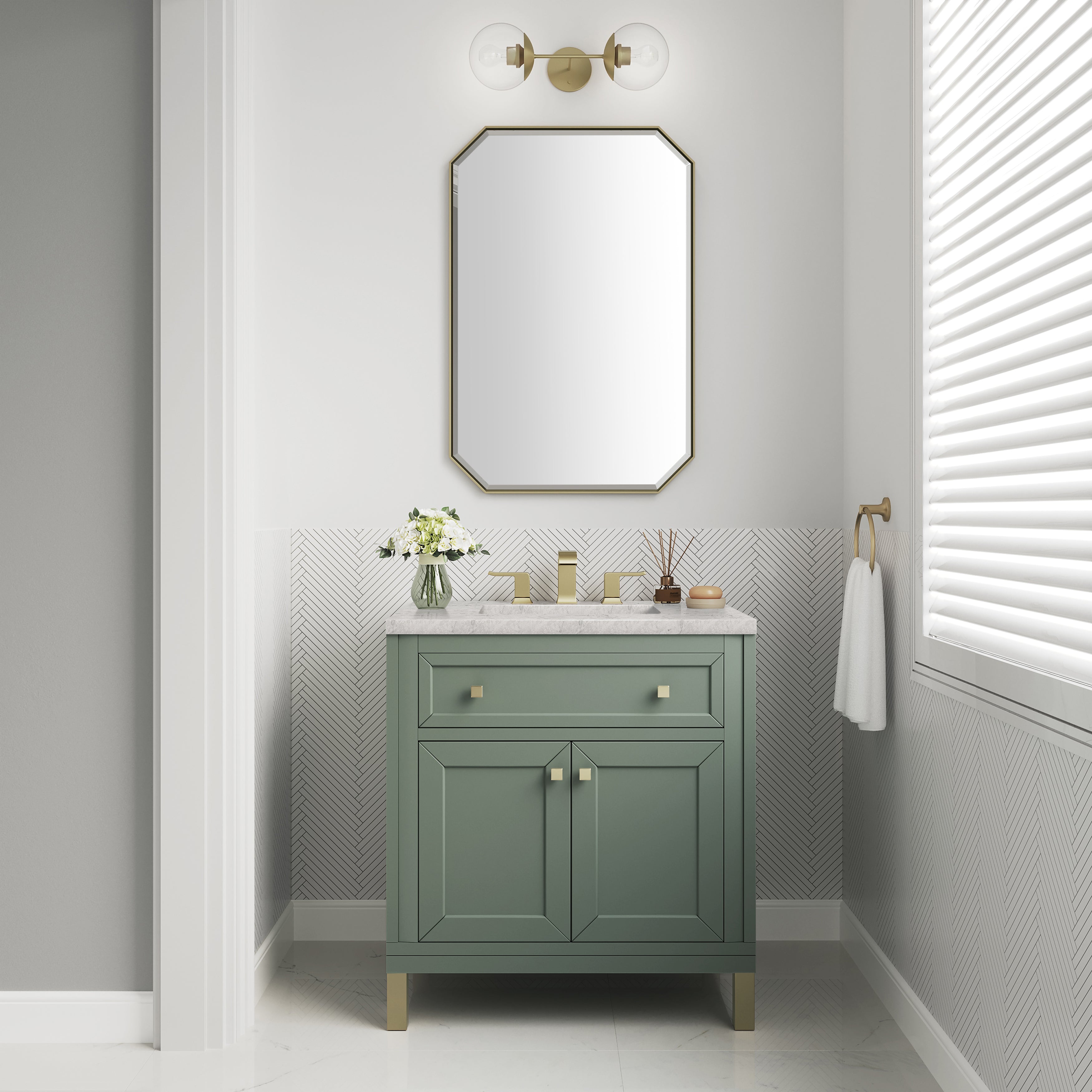 James Martin Chicago 30" Single Vanity in Smokey Celadon with 3cm Countertop