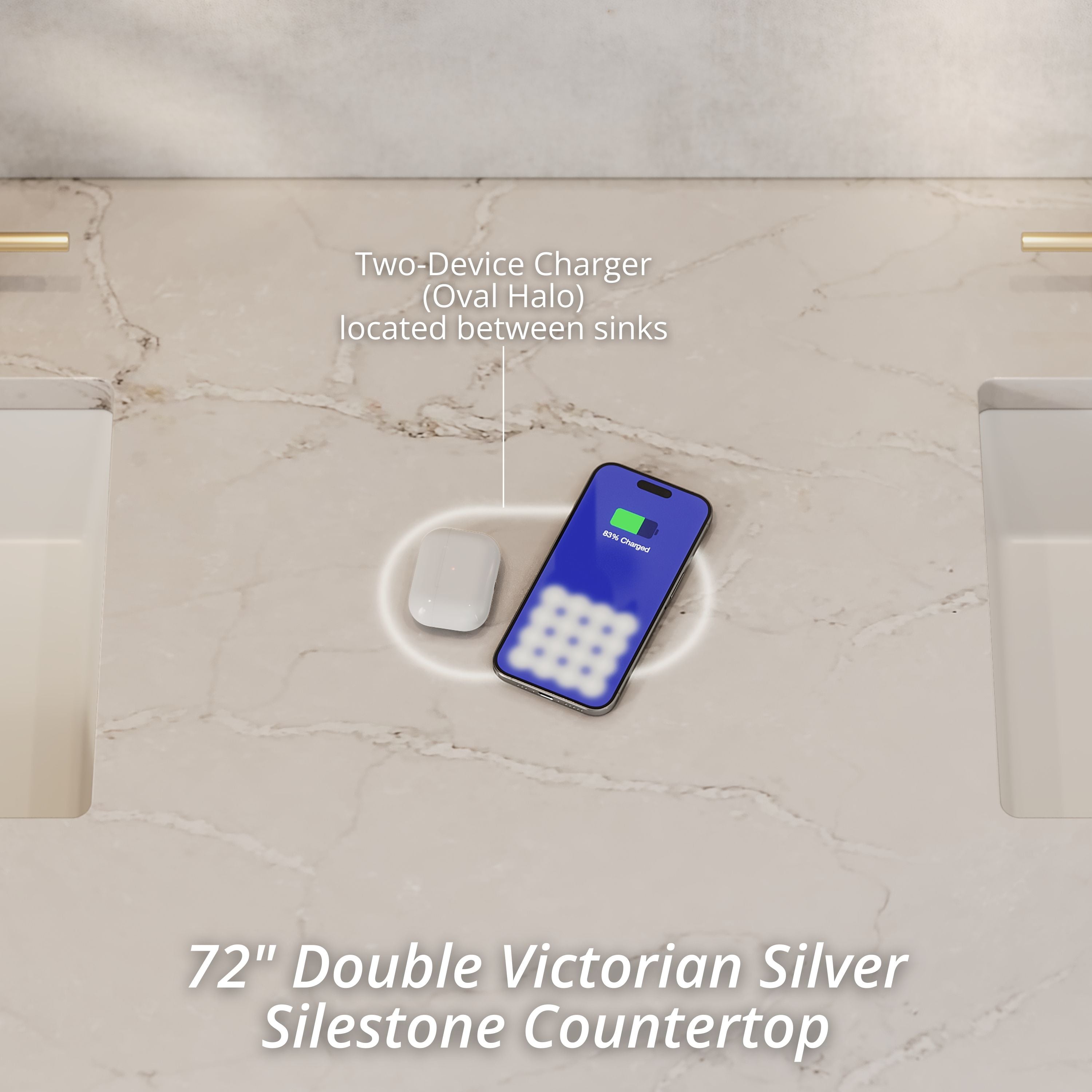 James Martin Brittany 72" Double Vanity in Victory Bleu with 3cm Countertop and FreePower Wireless Charger