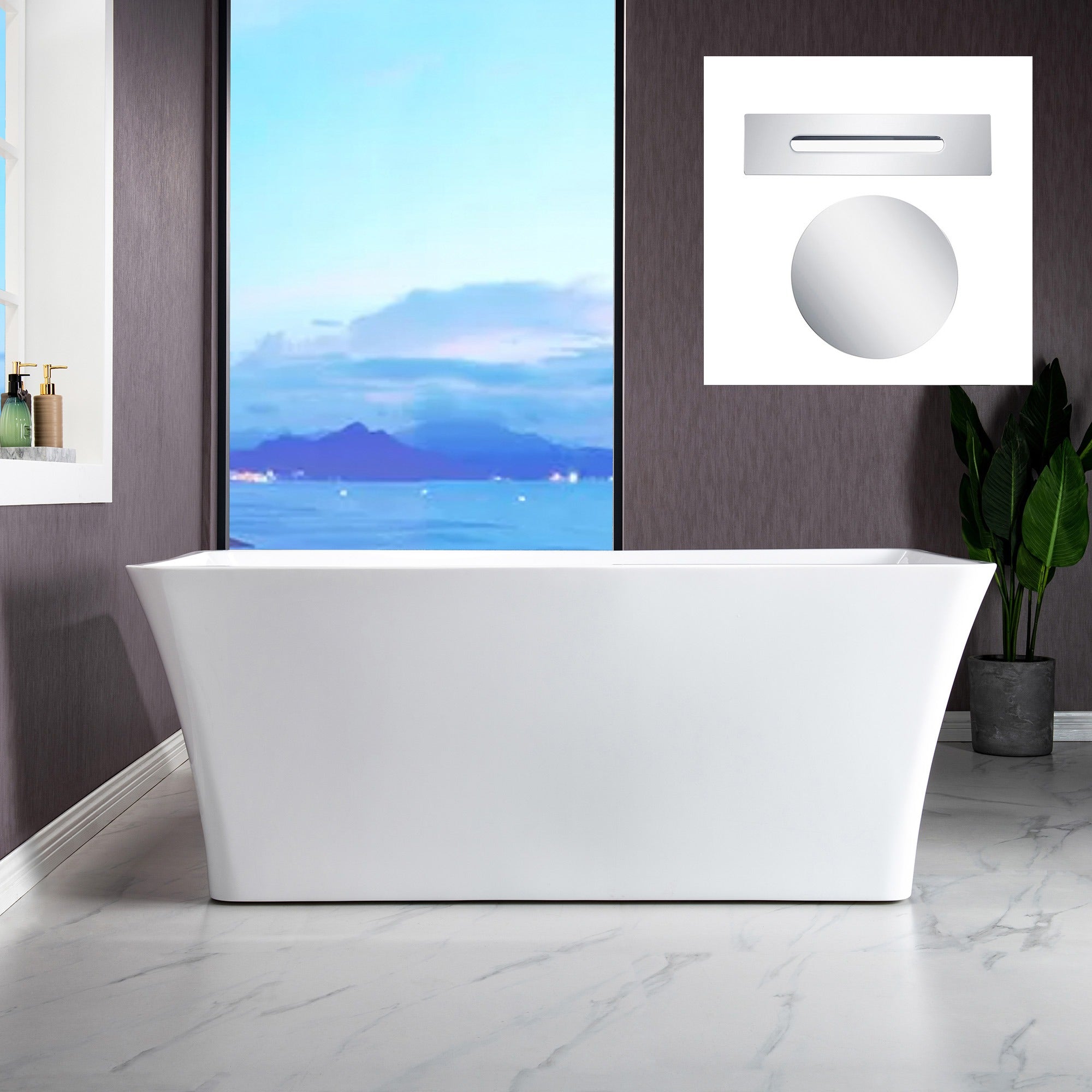 WOODBRIDGE 59" Acrylic Freestanding Bathtub Contemporary Soaking Tub with Drain & Overflow, B-1509