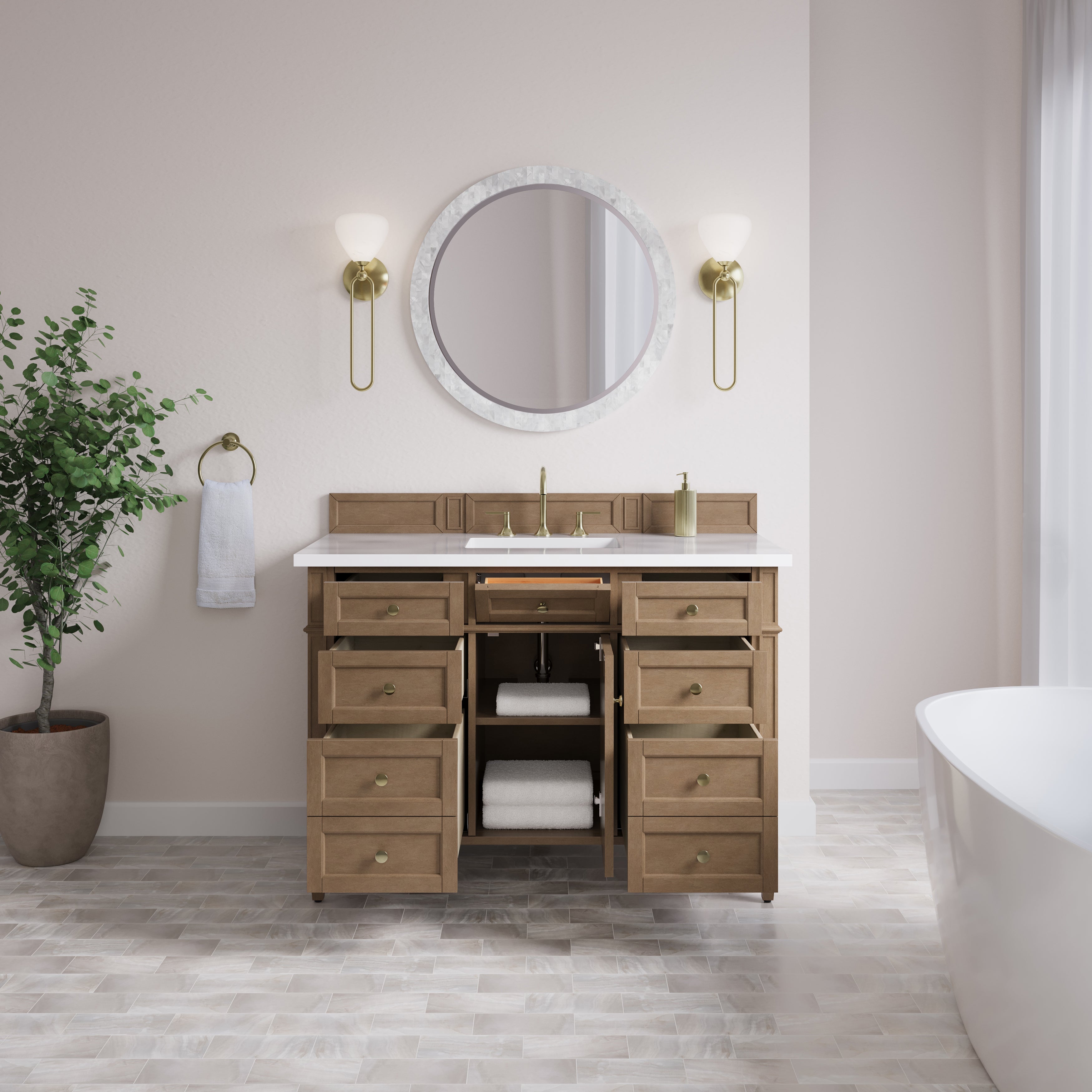 James Martin Brittany 48" Single Vanity in Pecan with 3cm Countertop