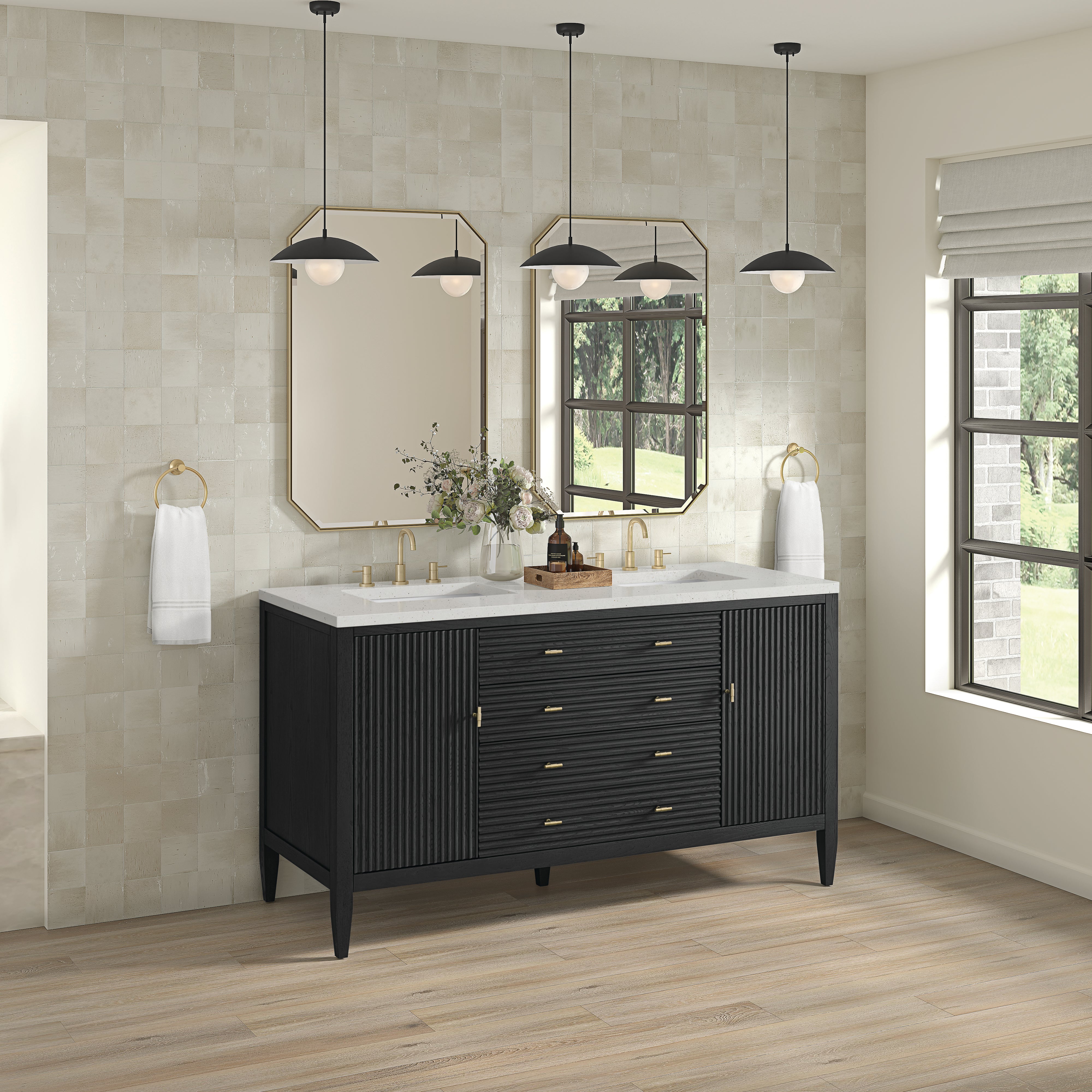 James Martin Myrrin 60" Double Vanity in Carbon Oak with 3cm Countertop