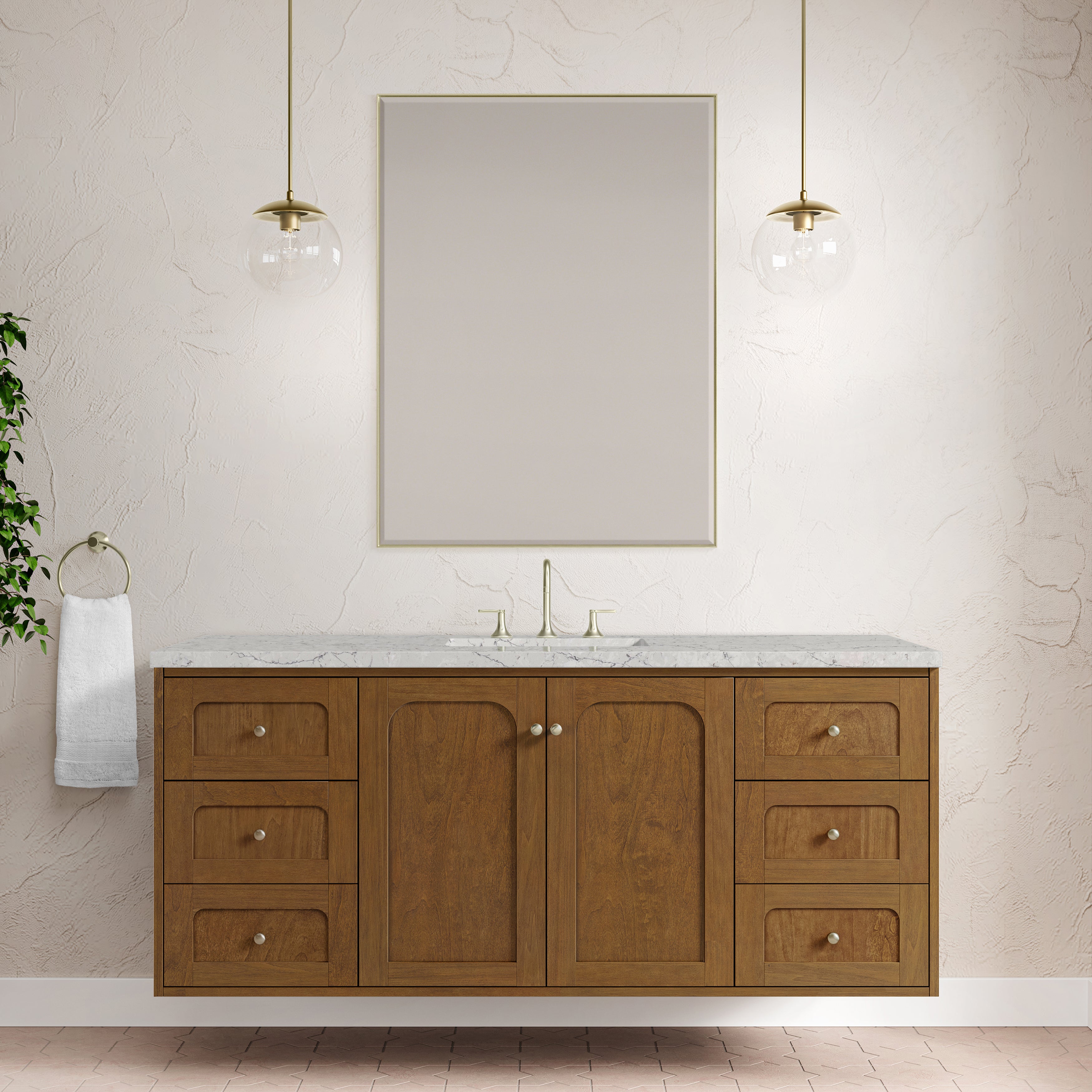 James Martin Laurent 60" Single Vanity in Honey Oak with 3cm Countertop and FreePower Wireless Charger