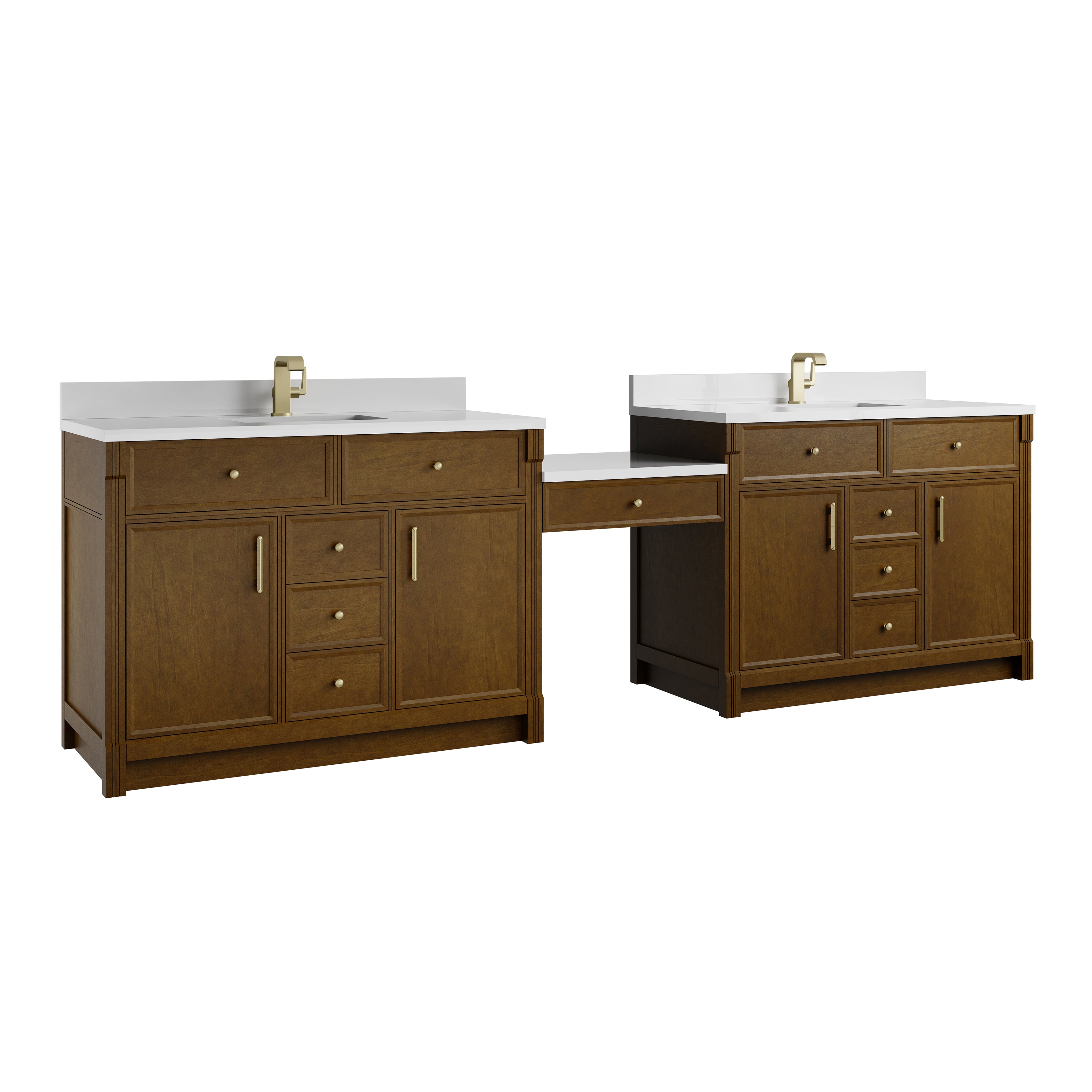 James Martin Bellshire 120" Dual Vanity Set with 24" Make-Up Counter in Honey Oak with 3cm Countertop
