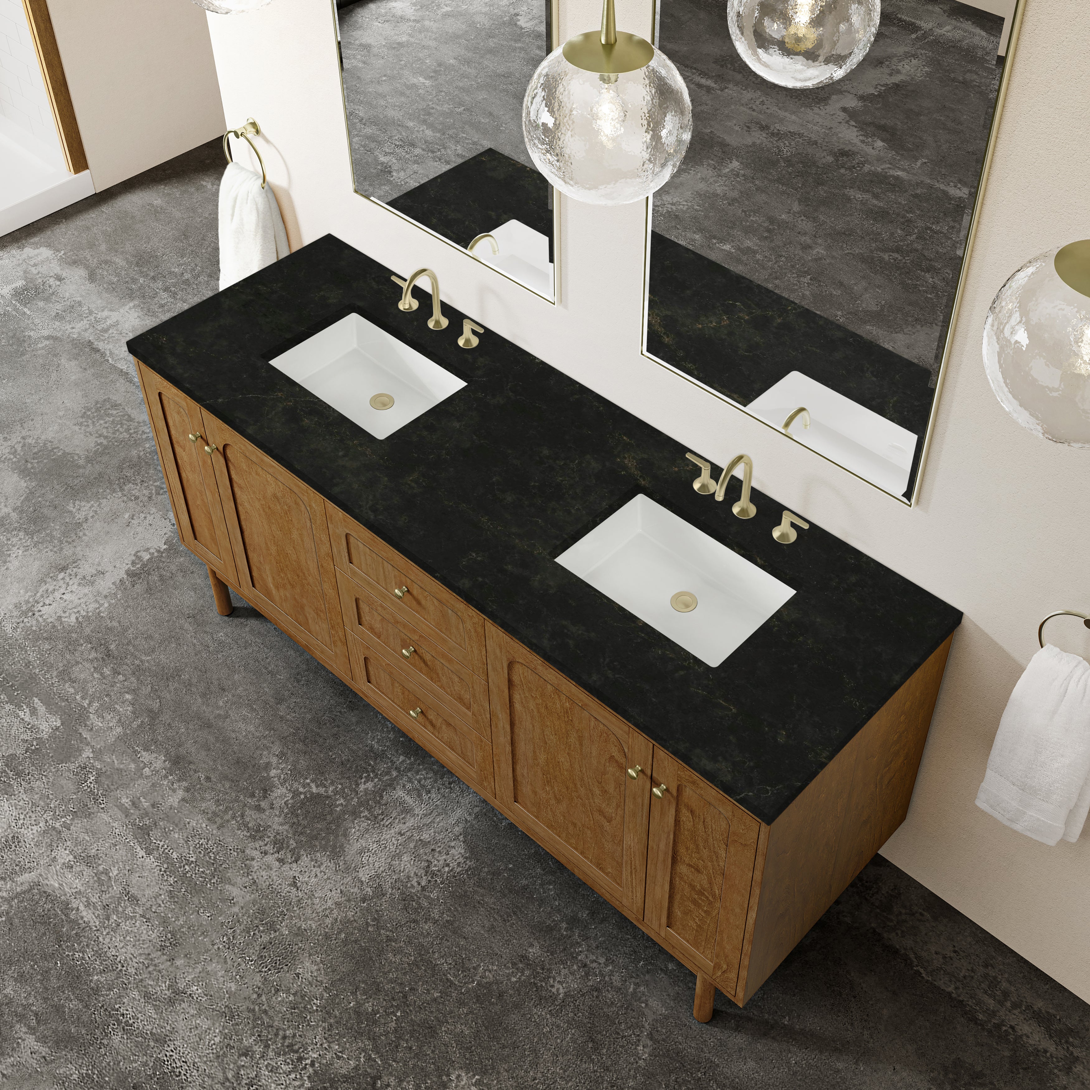 James Martin Laurent 72" Double Vanity in Honey Oak with 3cm Countertop