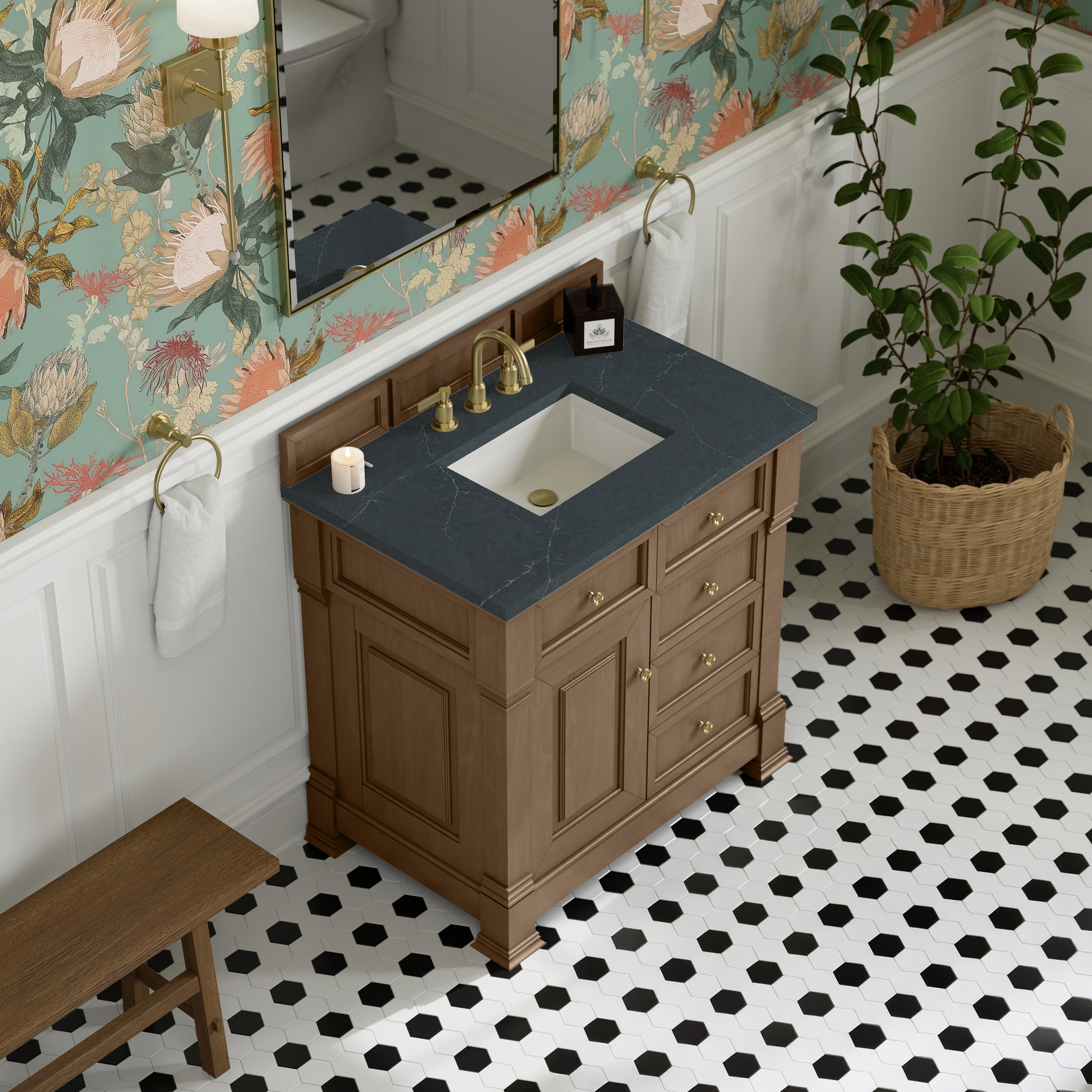 James Martin Brookfield 36" Single Vanity in Pecan with 3cm Countertop