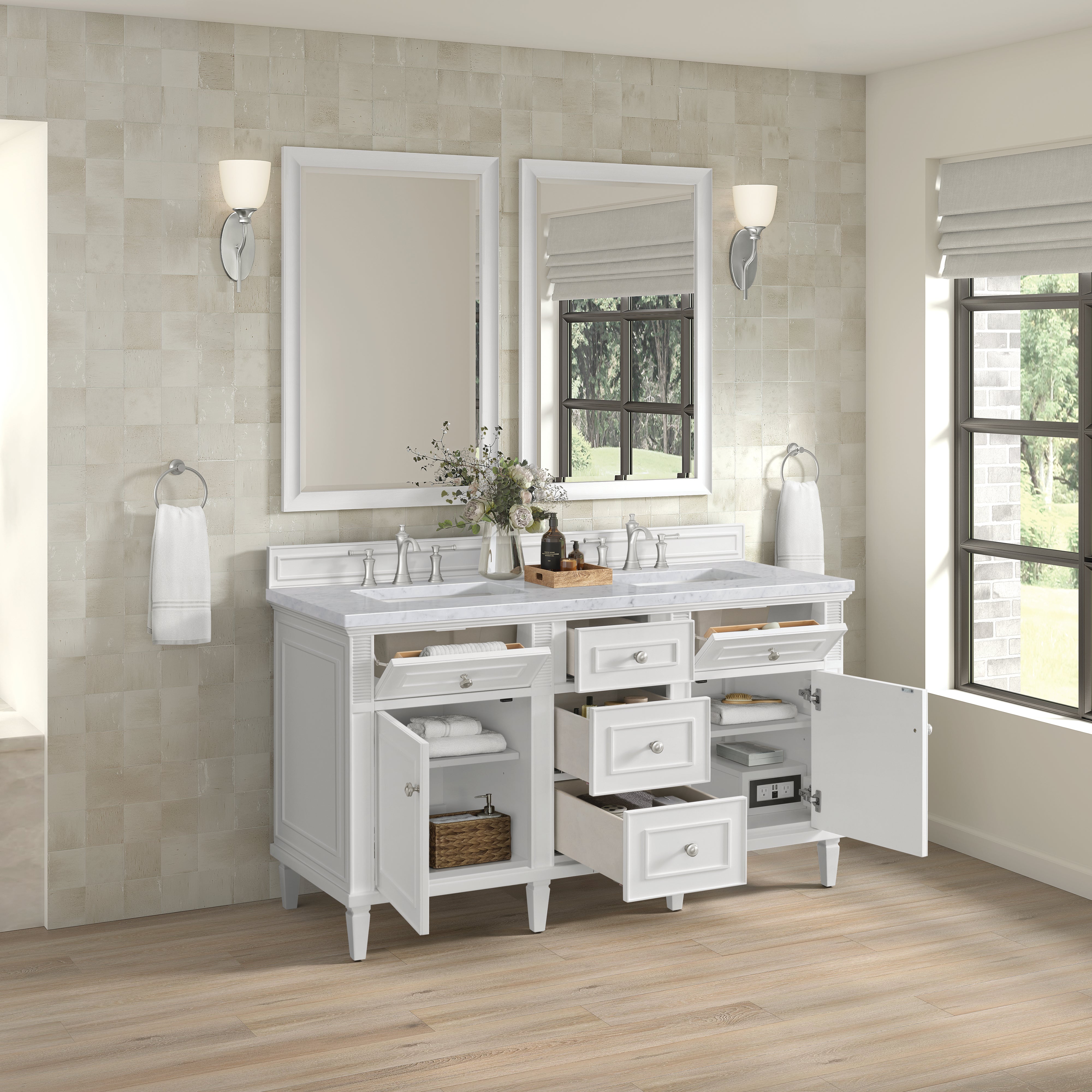 James Martin Lorelai 60" Double Vanity in Bright White with 3cm Countertop