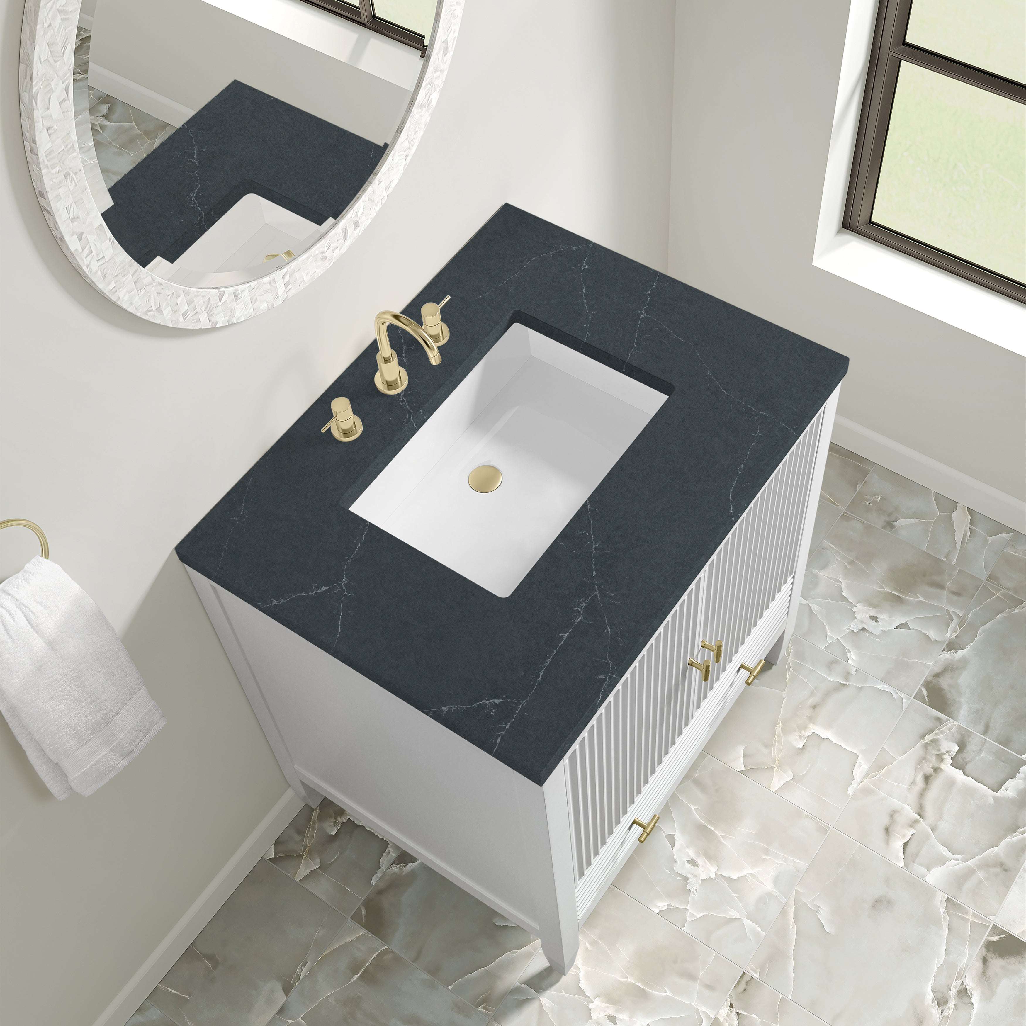 James Martin Myrrin 30" Single Vanity in Bright White with 3cm Countertop