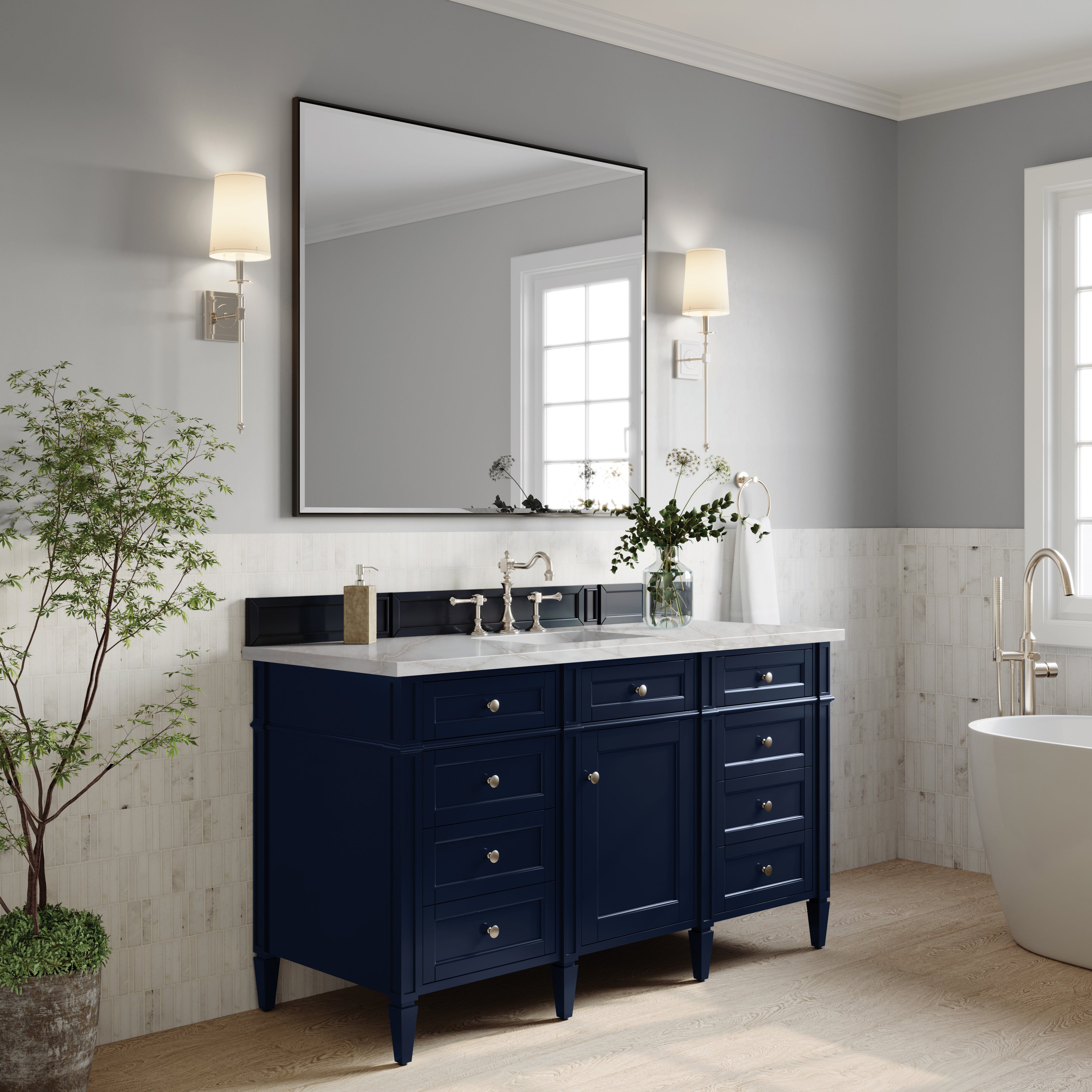 James Martin Brittany 60" Single Vanity in Victory Bleu with 3cm Countertop